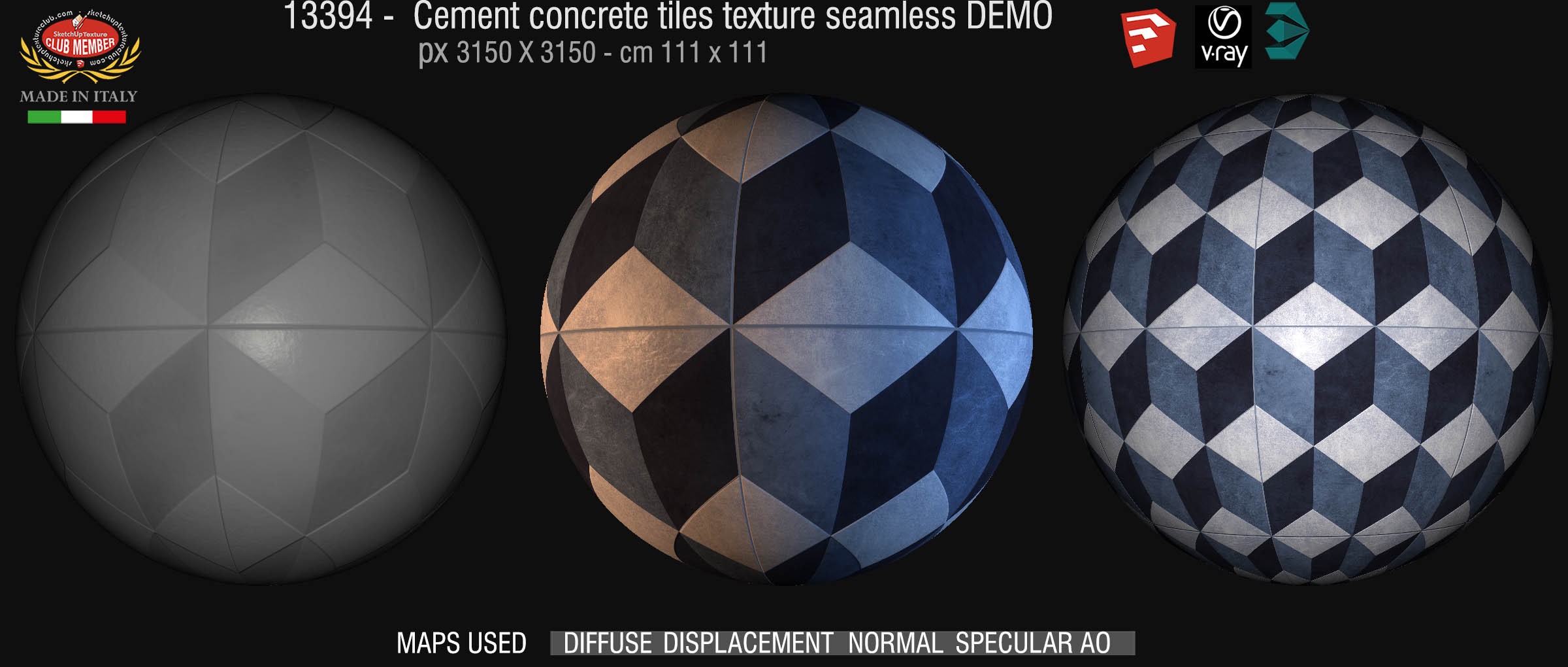 13394  Cement concrete tile texture seamless + maps DEMO