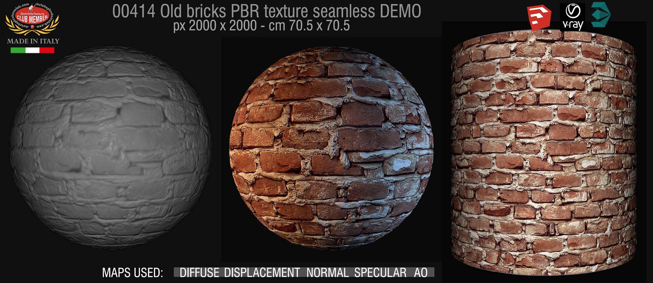 00414 Old bricks PBR texture seamless DEMO