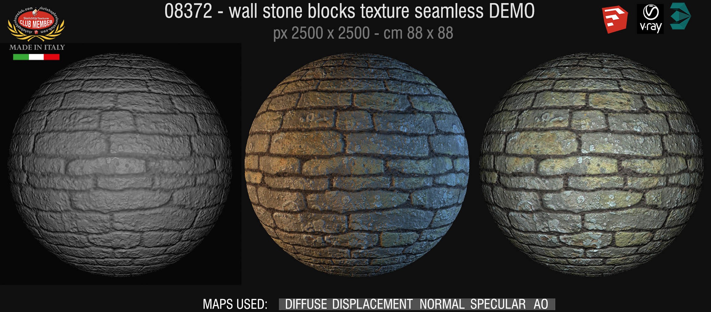 08372 HR Wall stone with regular blocks texture + maps DEMO