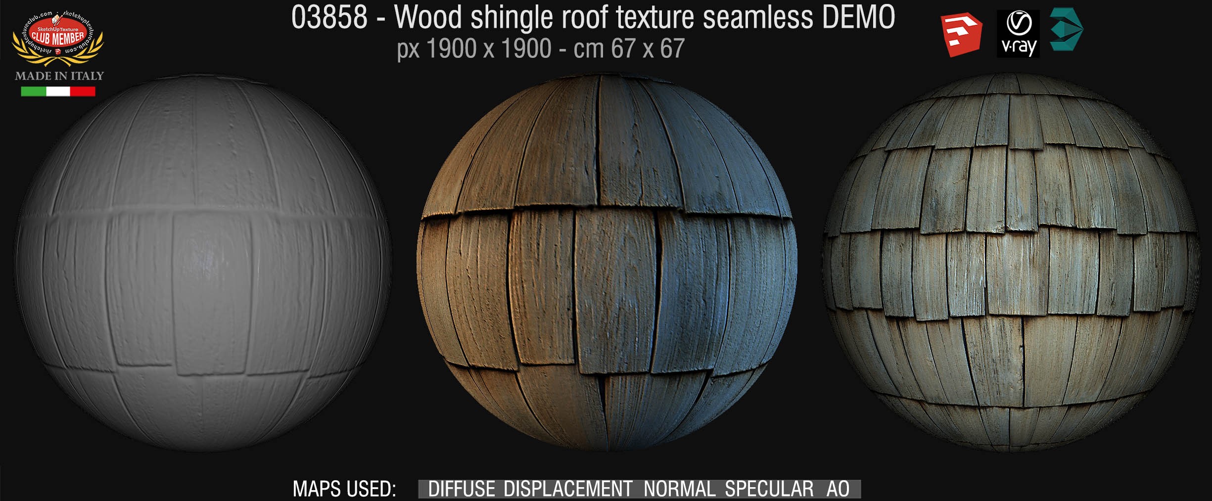 03858 Wood shingle roof texture seamless + maps DEMO