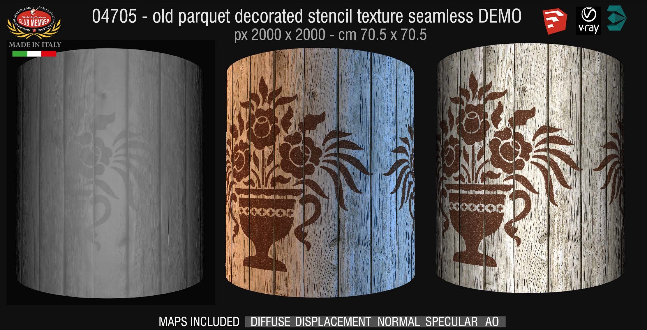 04705 HR Parquet decorated stencil texture seamless + maps DEMO