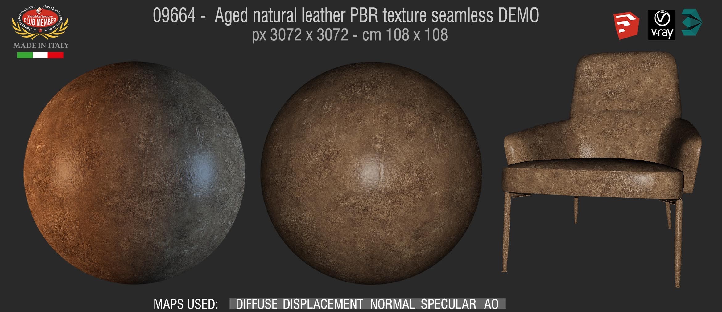 09664 Aged natural leather PBR texture seamless DEMO
