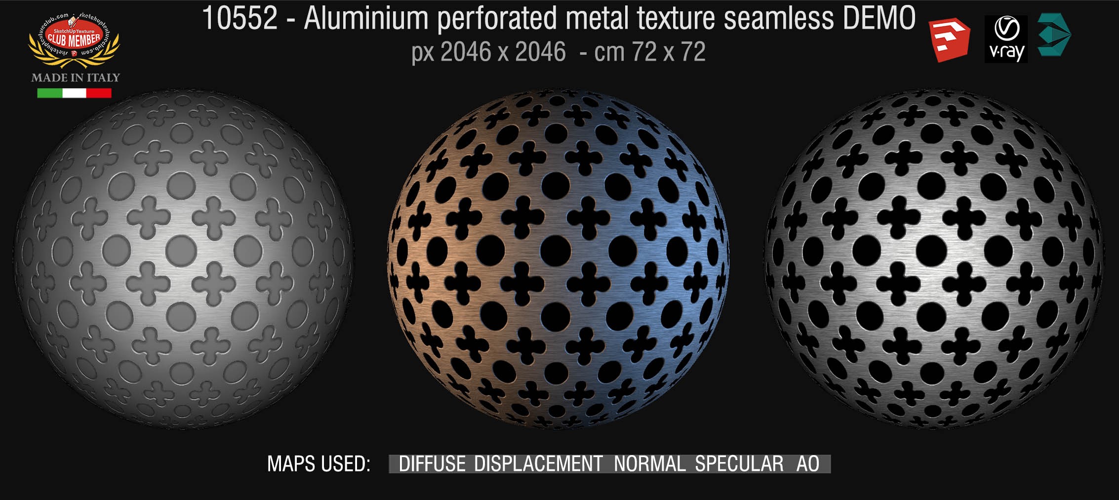 10552 HR Aluminium perforated metal texture seamless + maps DEMO