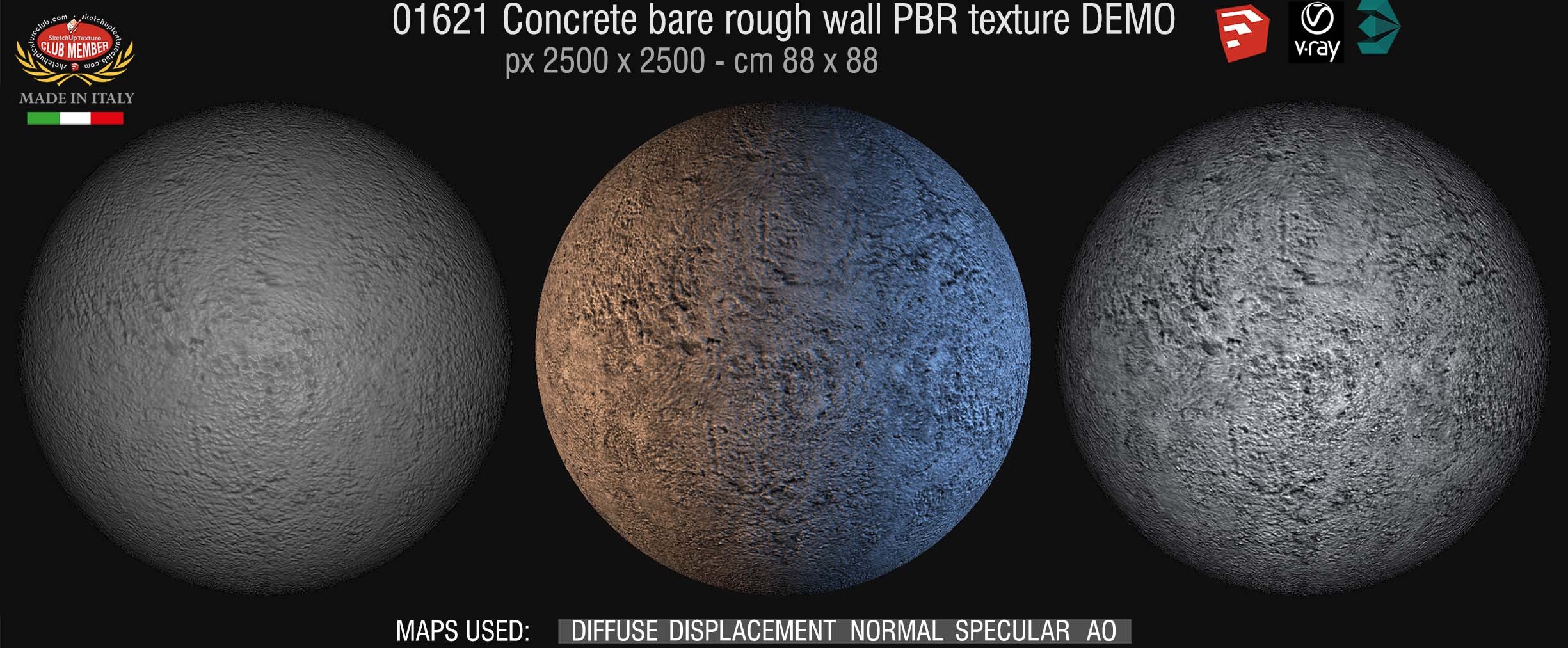 01621 Concrete bare rough wall PBR texture seamless DEMO