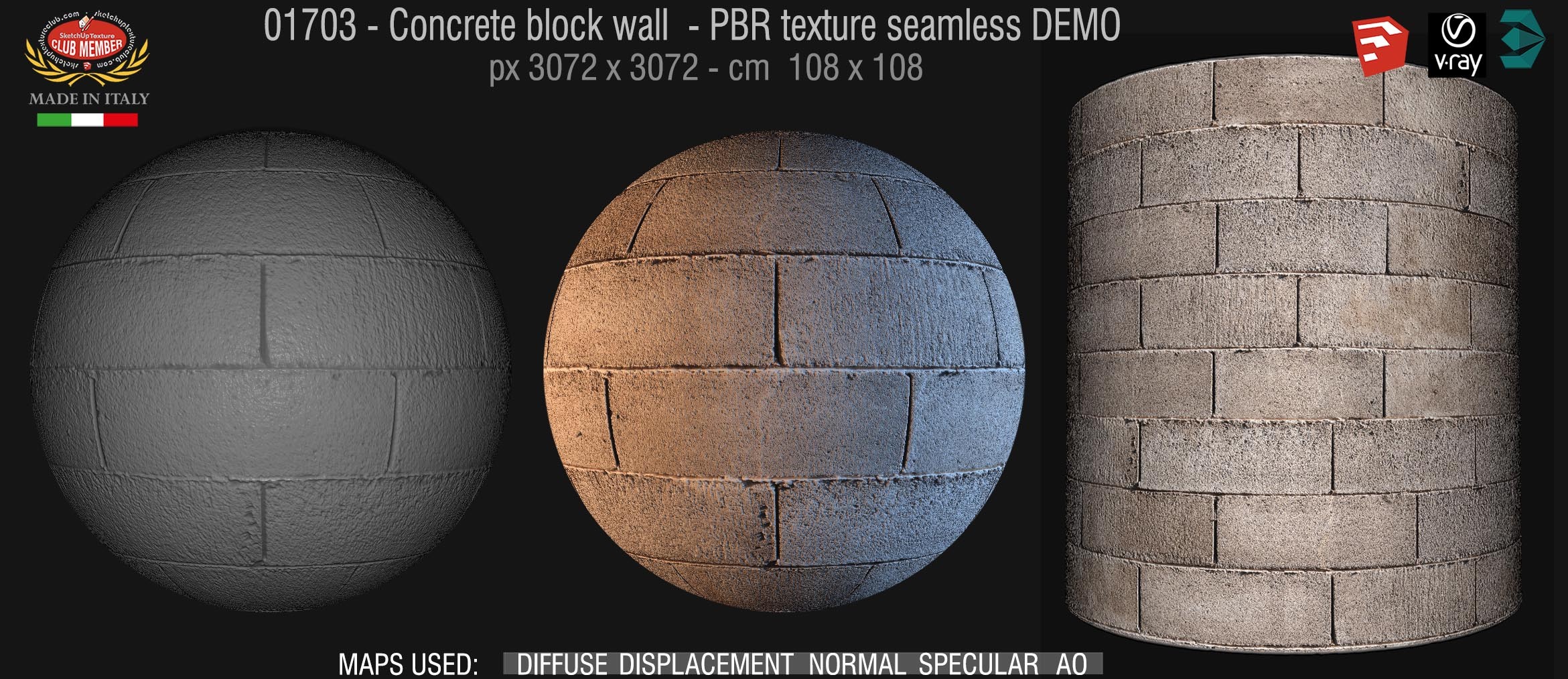 01703 Concrete retaining block wall PBR texture seamless DEMO
