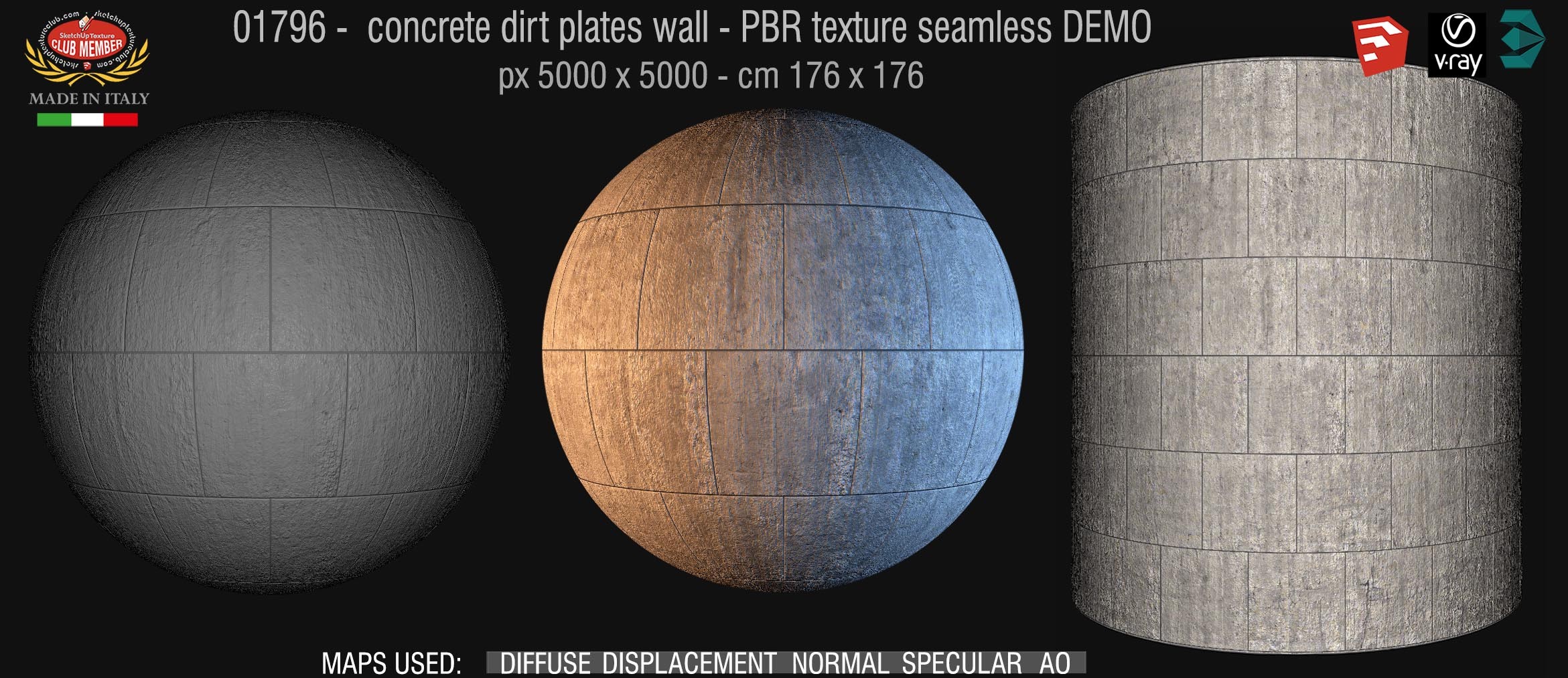 01796 concrete dirt plates wall PBR texture seamless DEMO