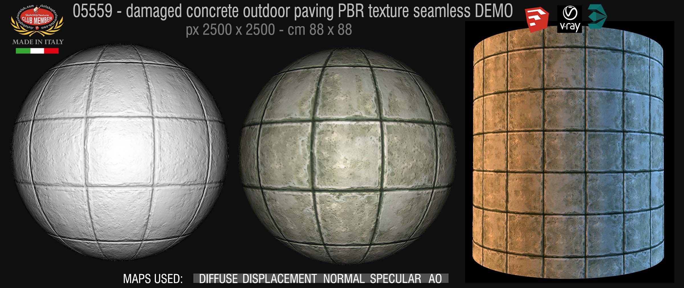 05559 Damaged concrete outdoor paving PBR texture seamless DEMO