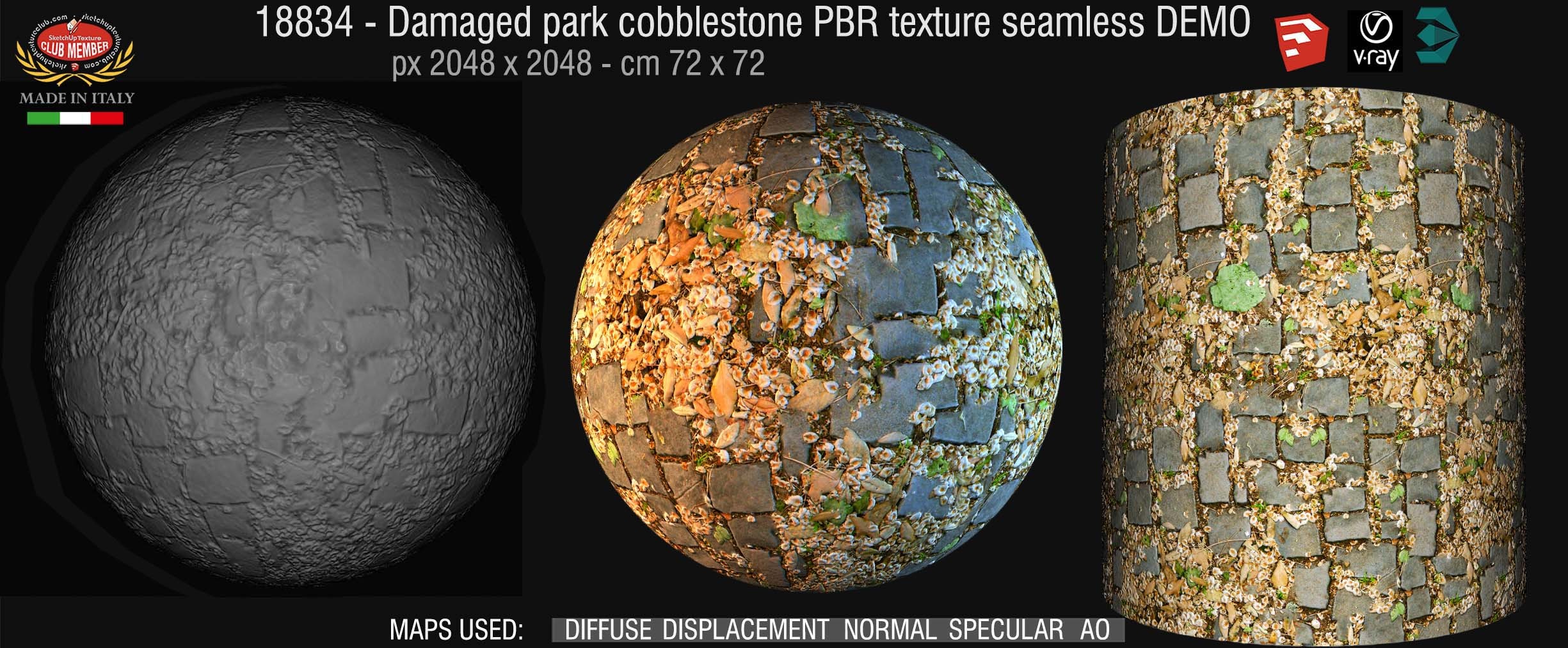 18834  Damaged park cobblestone paving PBR texture seamless