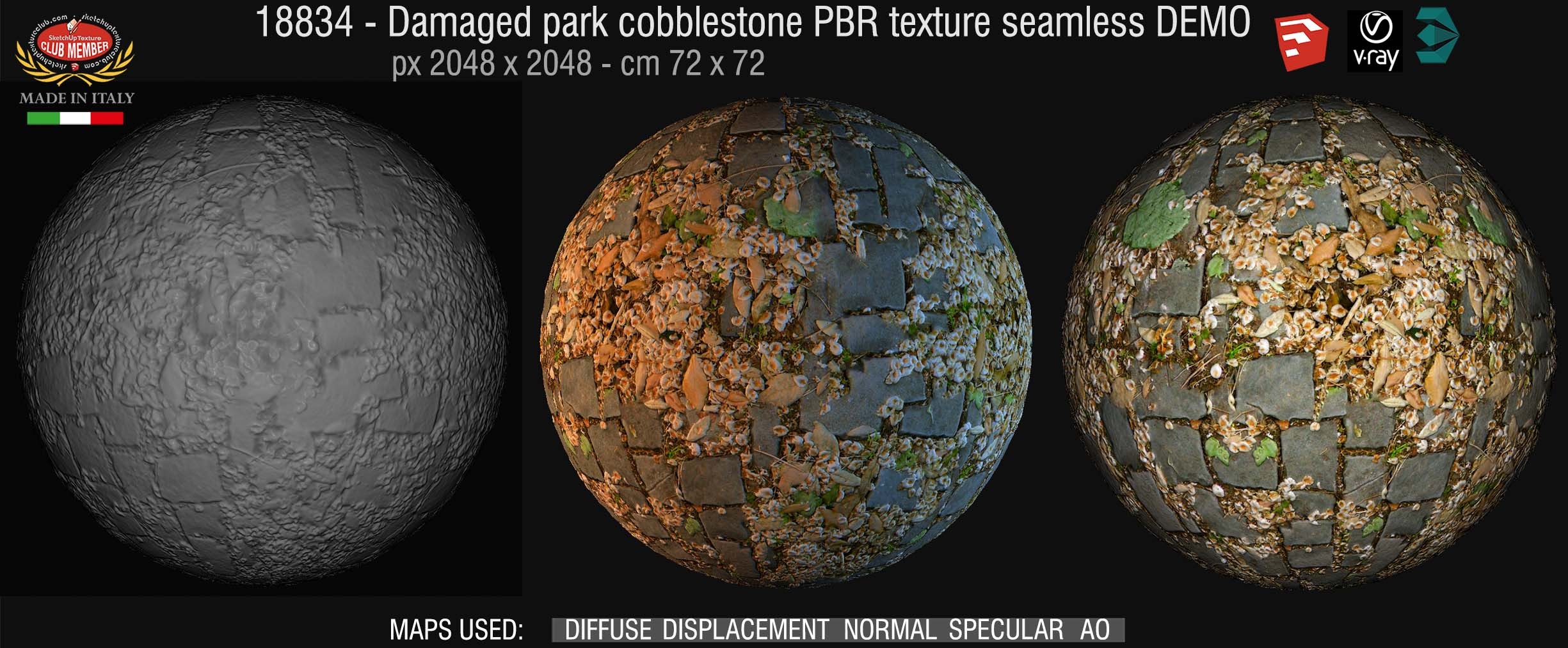 18834  Damaged park cobblestone paving PBR texture seamless