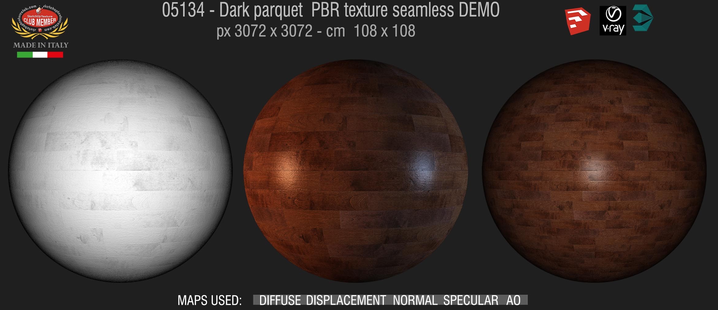 05134 Dark parquet PBR texture seamless DEMO