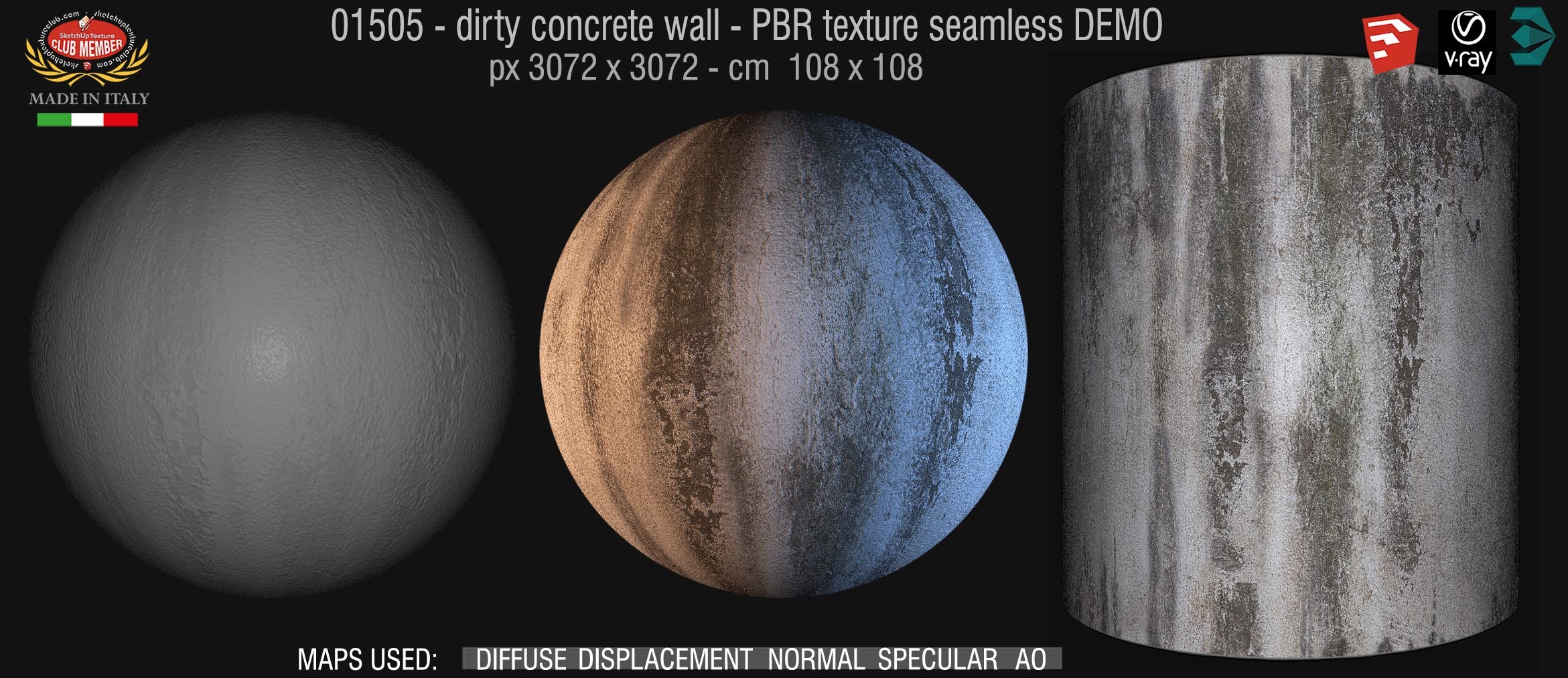 01505 Concrete bare dirty wall PBR texture seamless DEMO