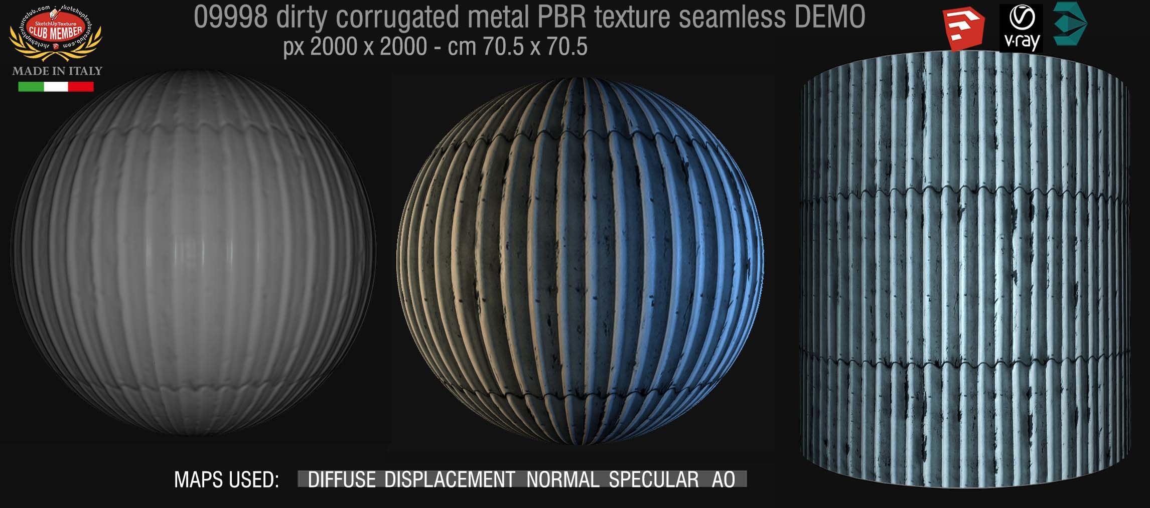 09998 Dirty corrugated metal PBR texture seamless DEMO