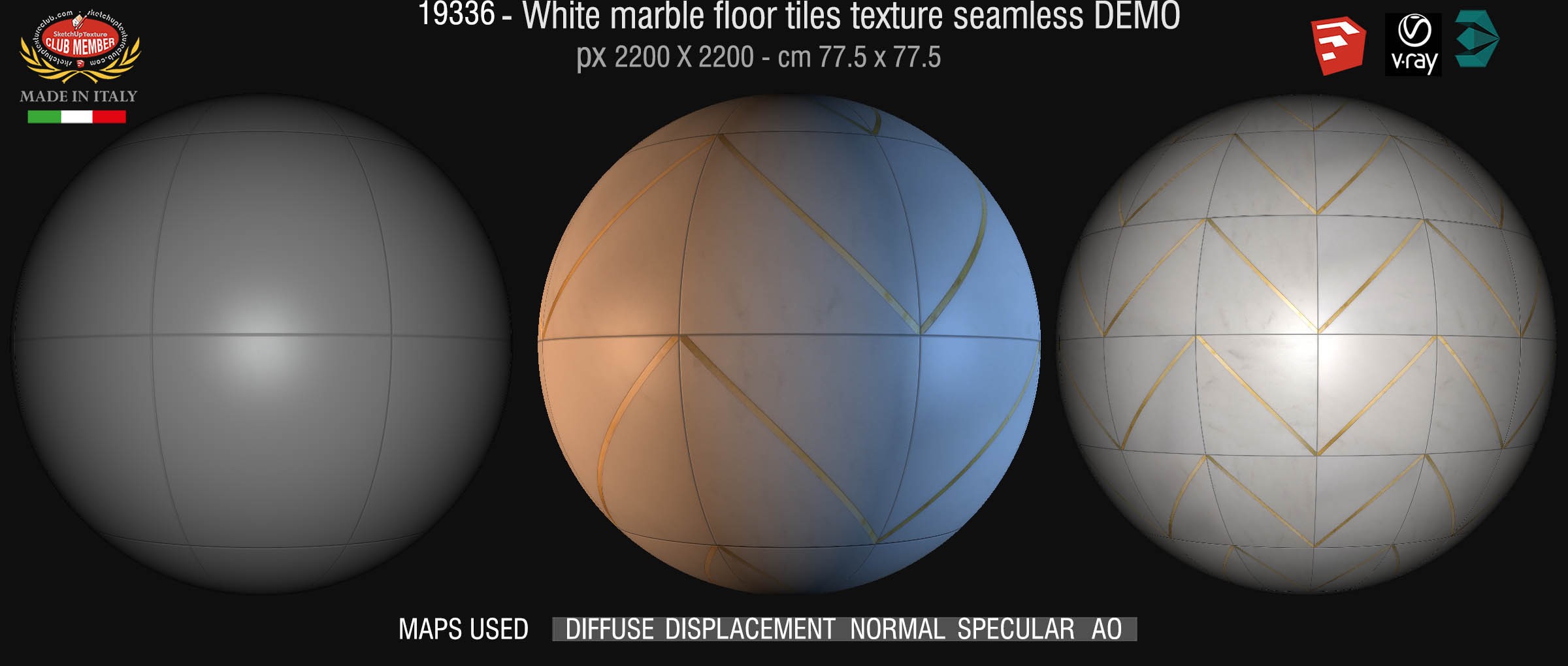 19336 Geometric pattern white marble floor tile texture seamless + maps DEMO