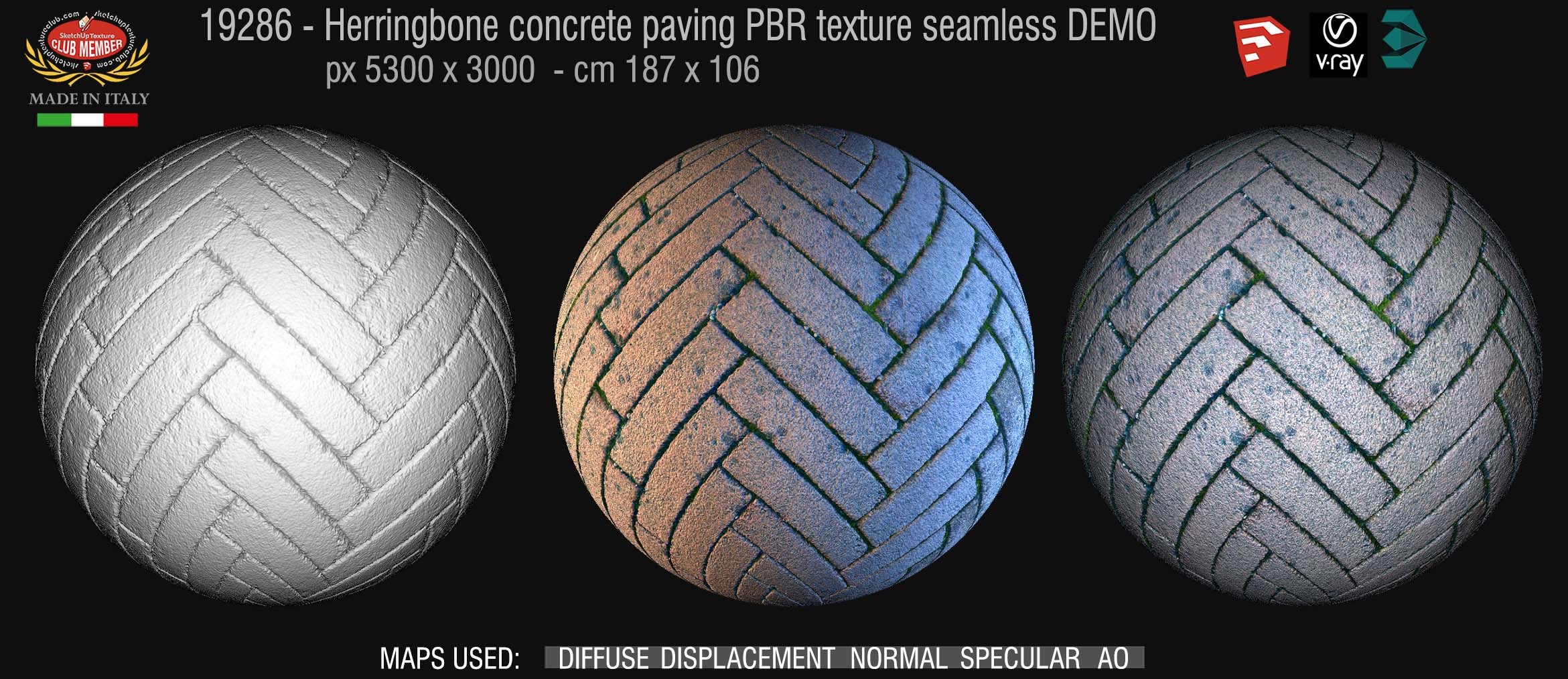 19289 Herringbone concrete paving PBR texture seamless DEMO