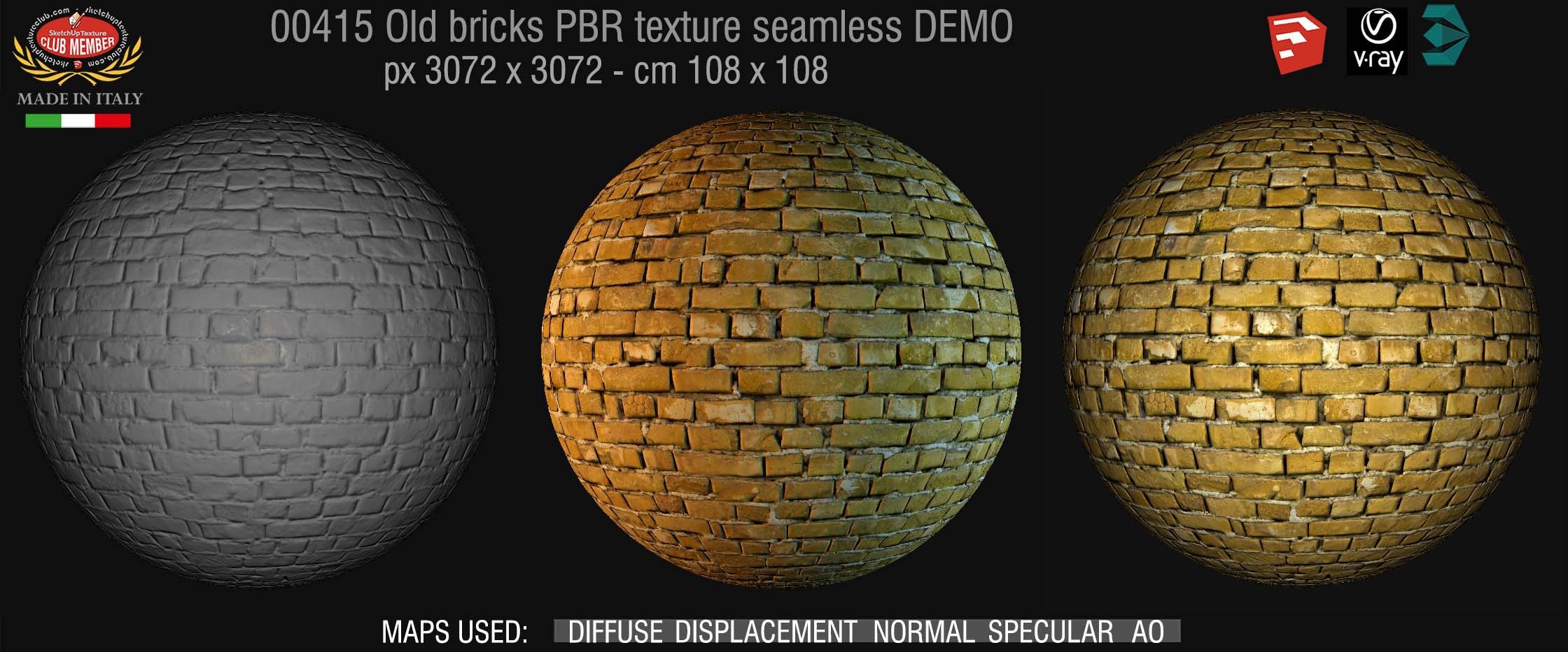 00415 Old bricks PBR texture seamless DEMO
