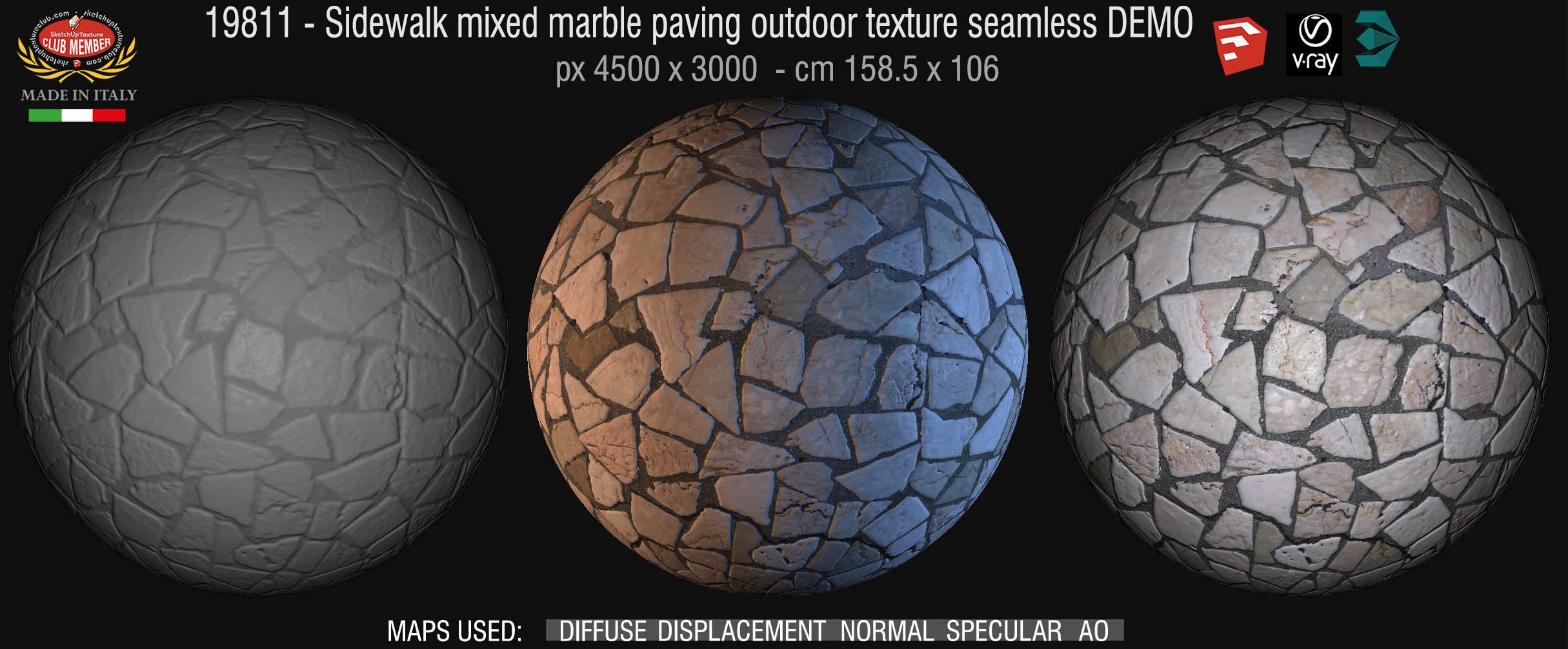 19811 sidewalk mixed marble paving outdoor texture + maps DEMO