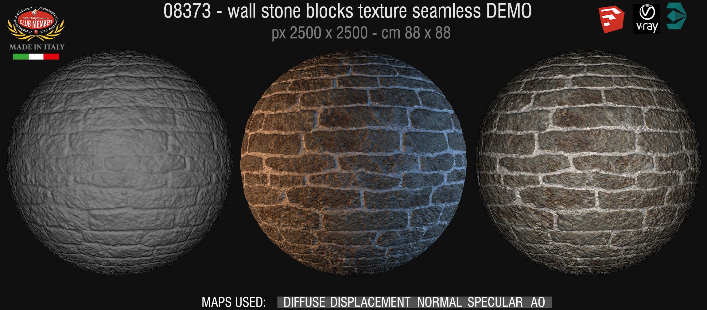08373 HR Wall stone with regular blocks texture + maps DEMO
