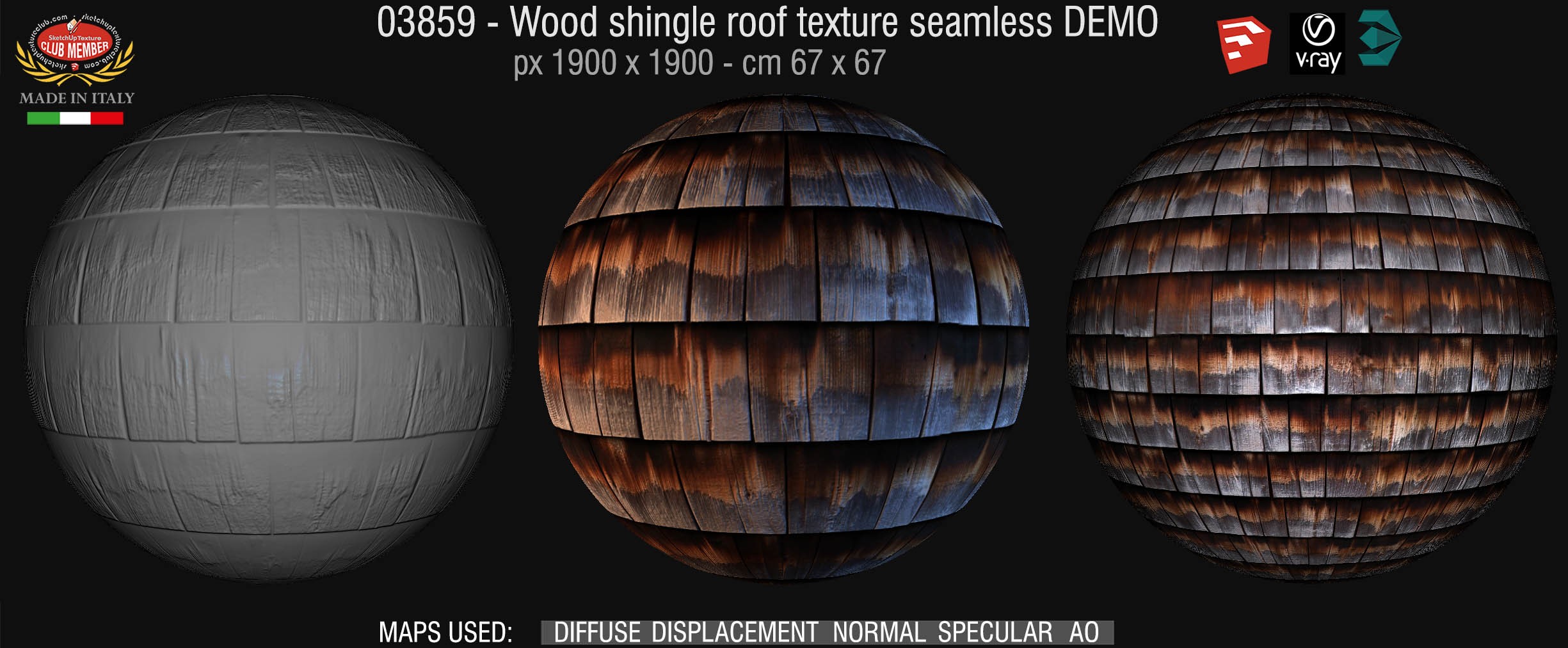 03859 Wood shingle roof texture seamless + maps DEMO