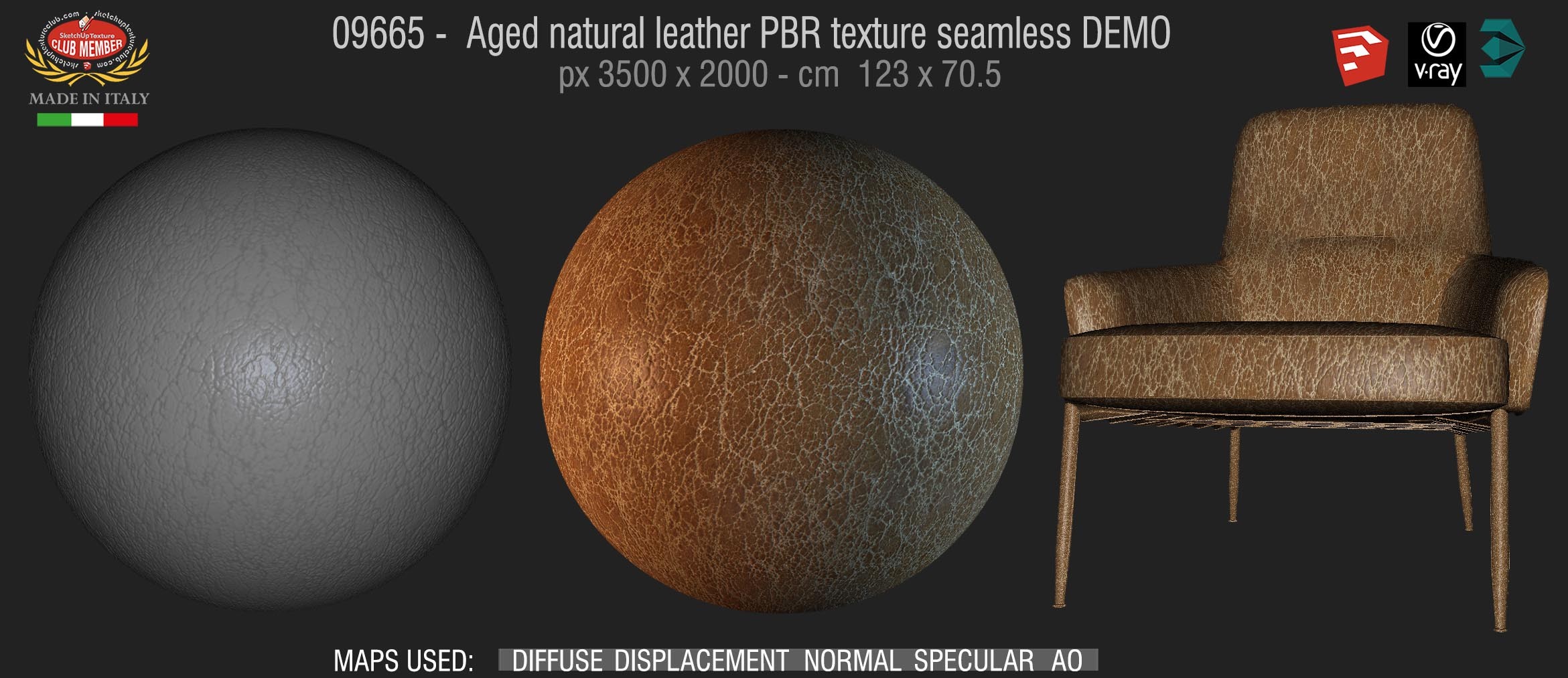 09665 Aged natural leather PBR texture seamless DEMO