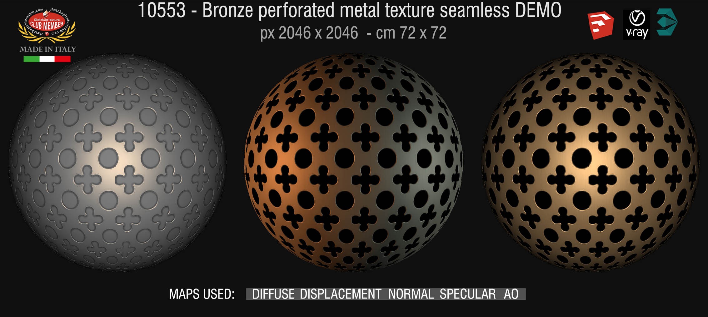 10553 HR Bronze perforated metal texture seamless + maps DEMO