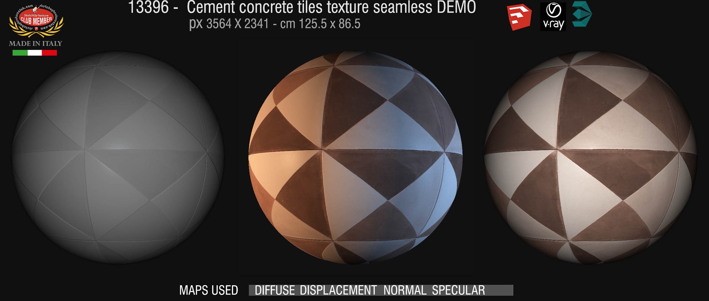 13396 Cement concrete tile texture seamless + maps DEMO