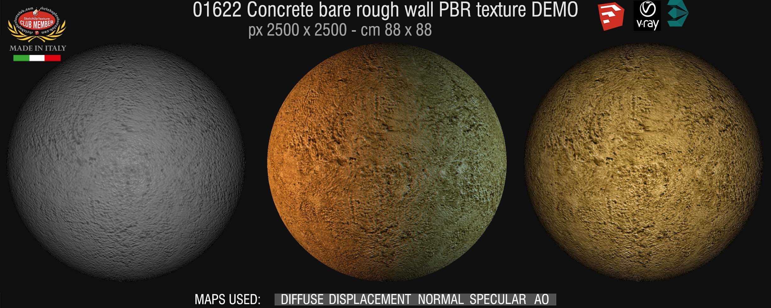 01622 Concrete bare rough wall PBR texture seamless DEMO