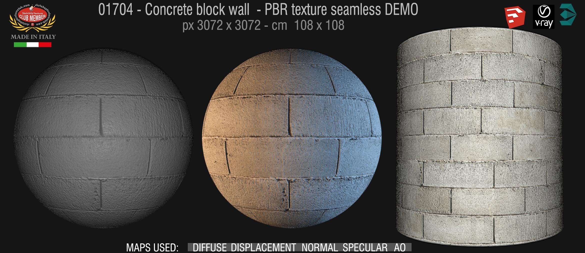 01704 Concrete retaining block wall PBR texture seamless DEMO