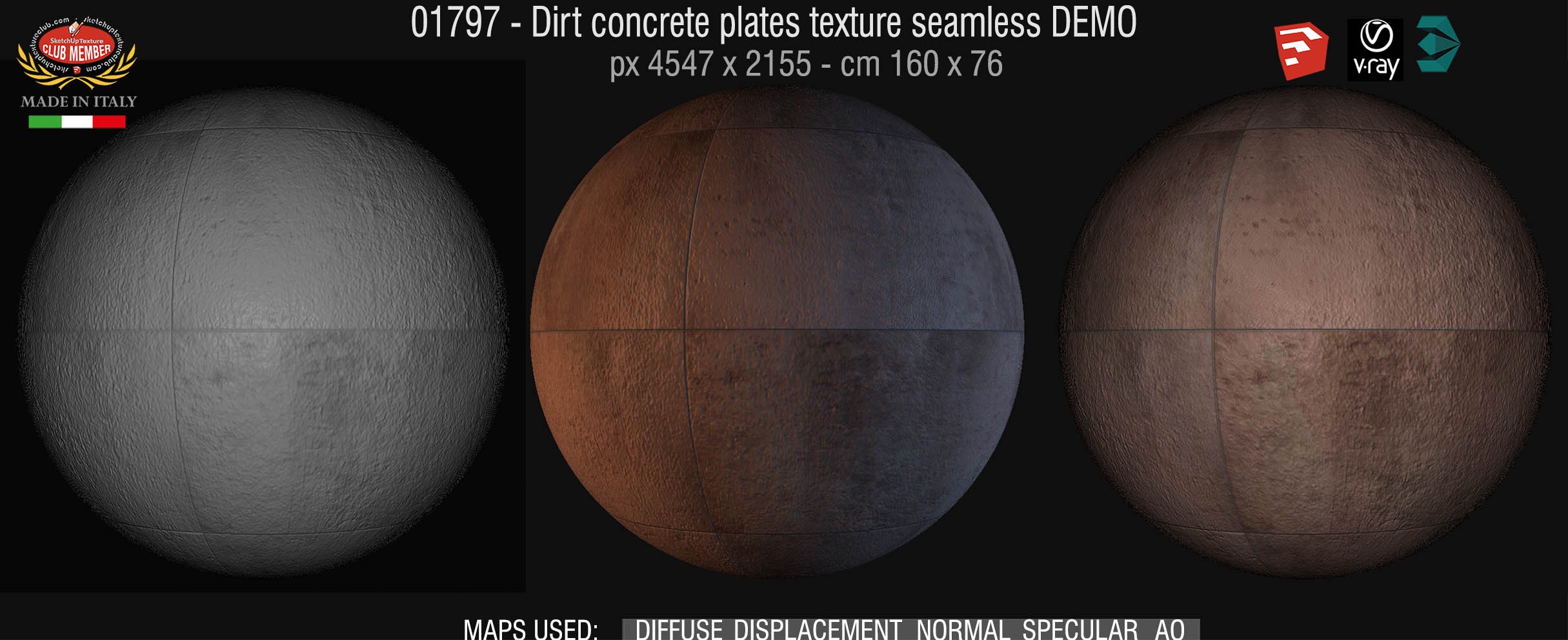 01797 Concrete dirt plates wall texture seamless + maps DEMO