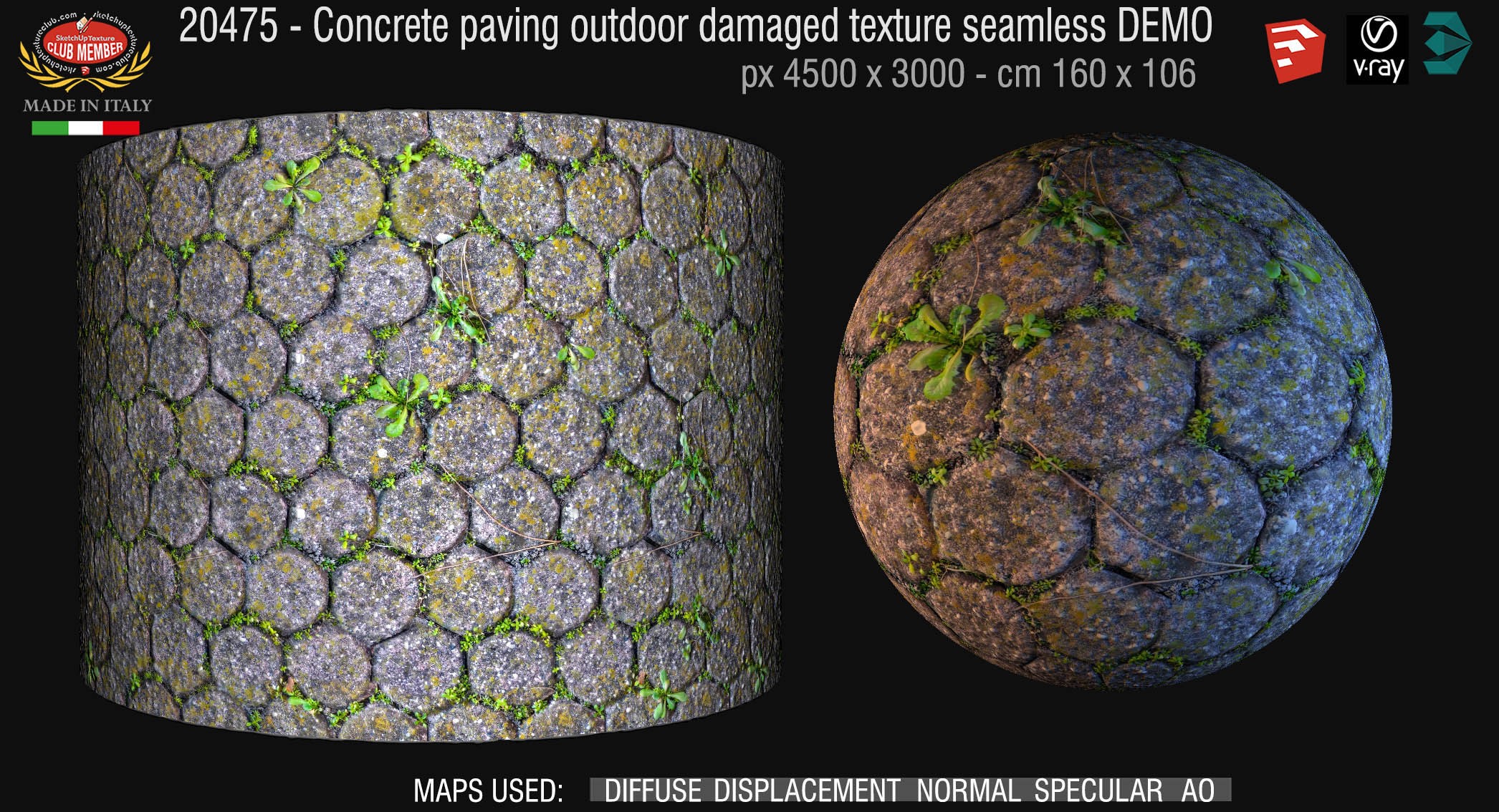 20475 Concrete paving outdoor damaged texture seamless & maps DEMO