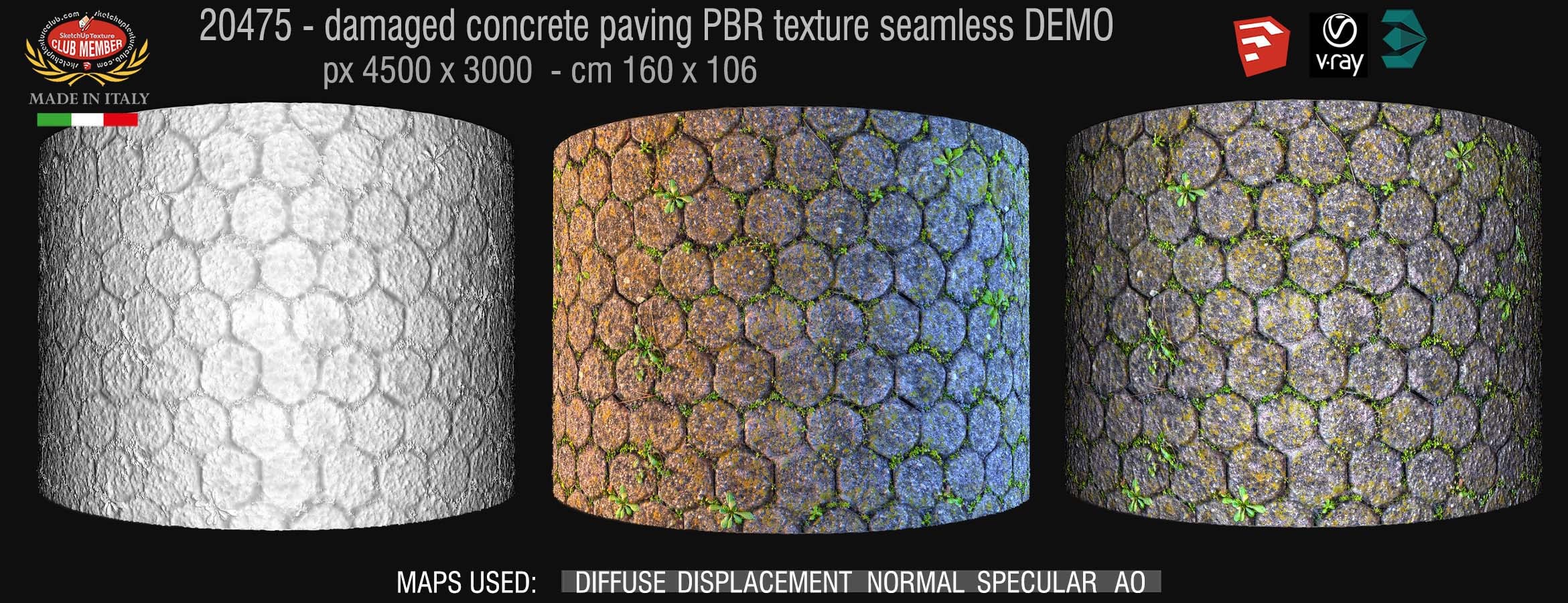 20475  Concrete paving outdoor damaged texture seamless & maps DEMO