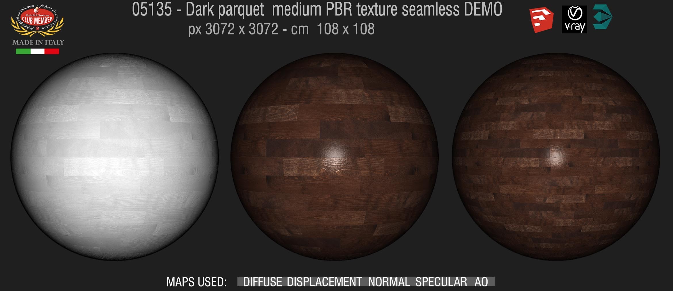 05135 Dark parquet PBR texture seamless DEMO