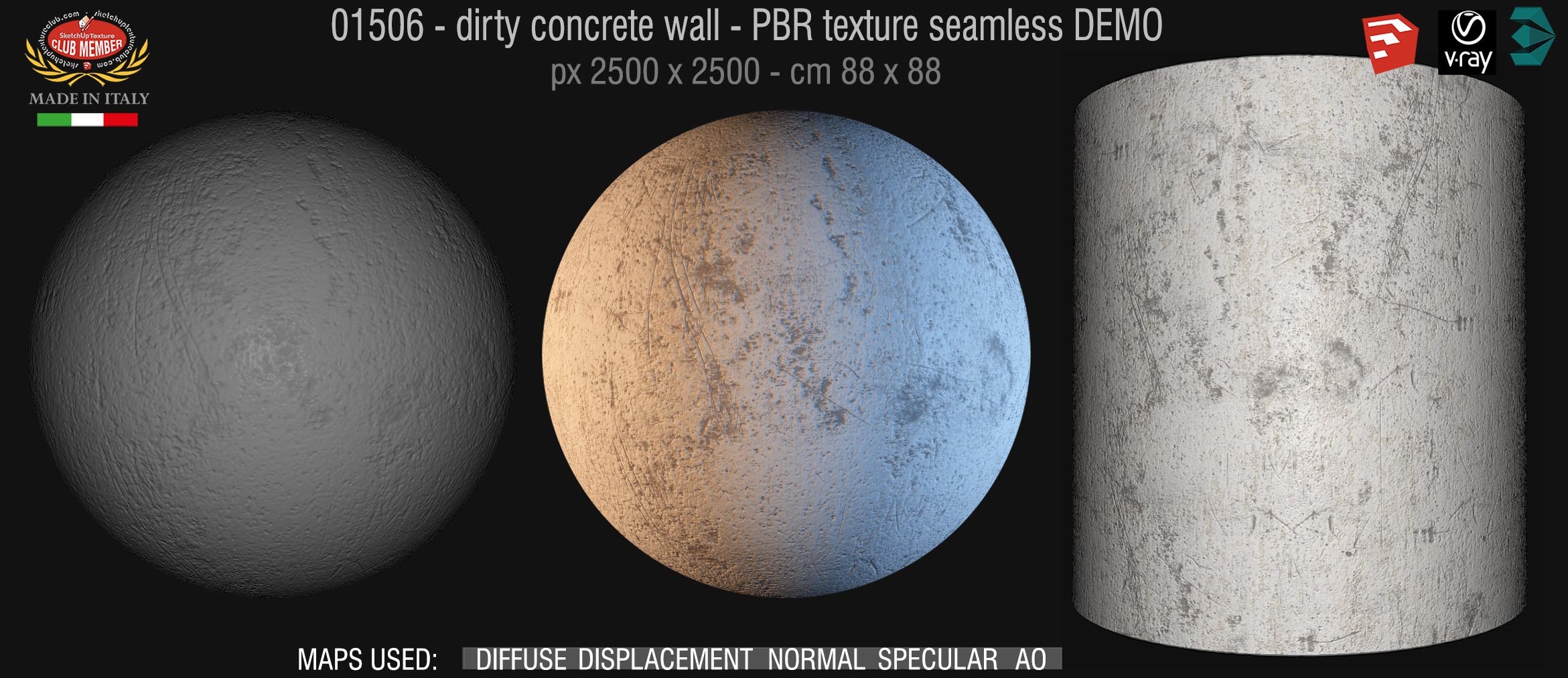 01506 Concrete bare dirty wall PBR texture seamless DEMO