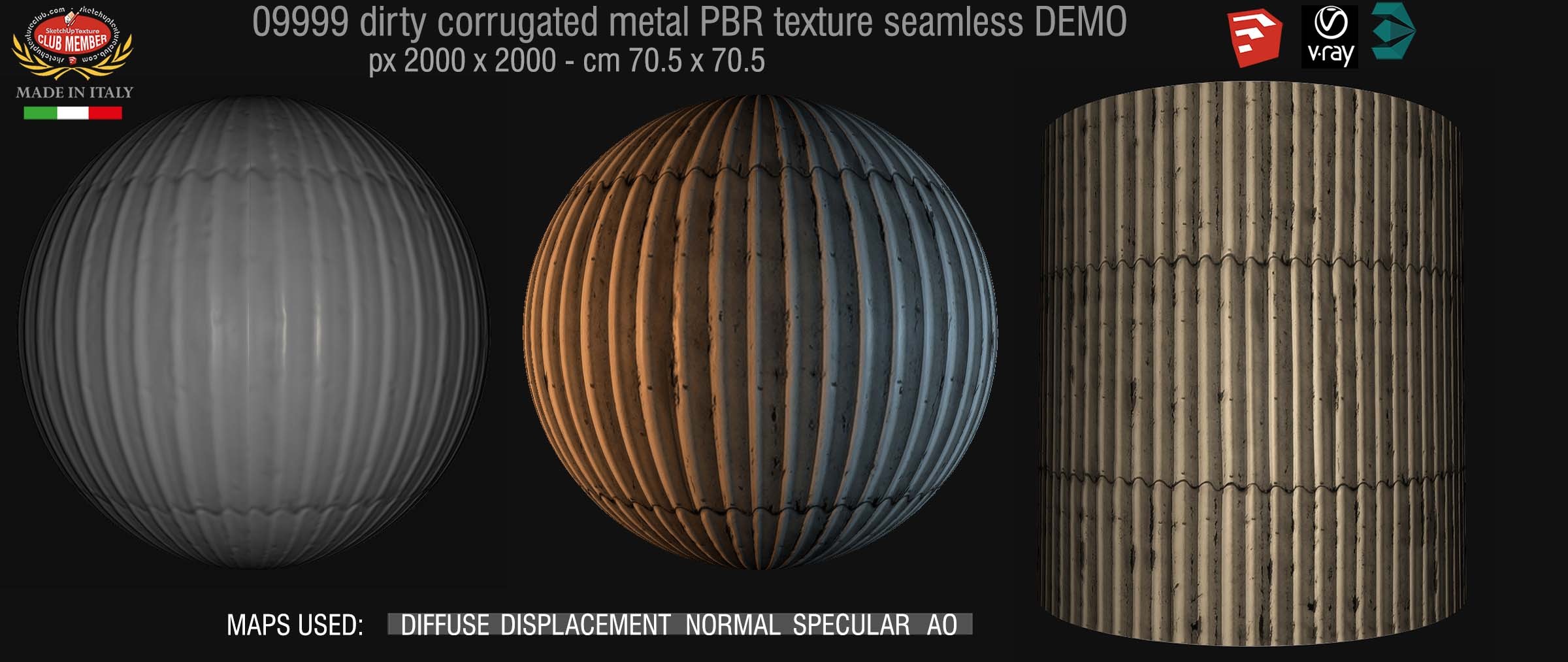 09999 Dirty corrugated metal PBR texture seamless DEMO