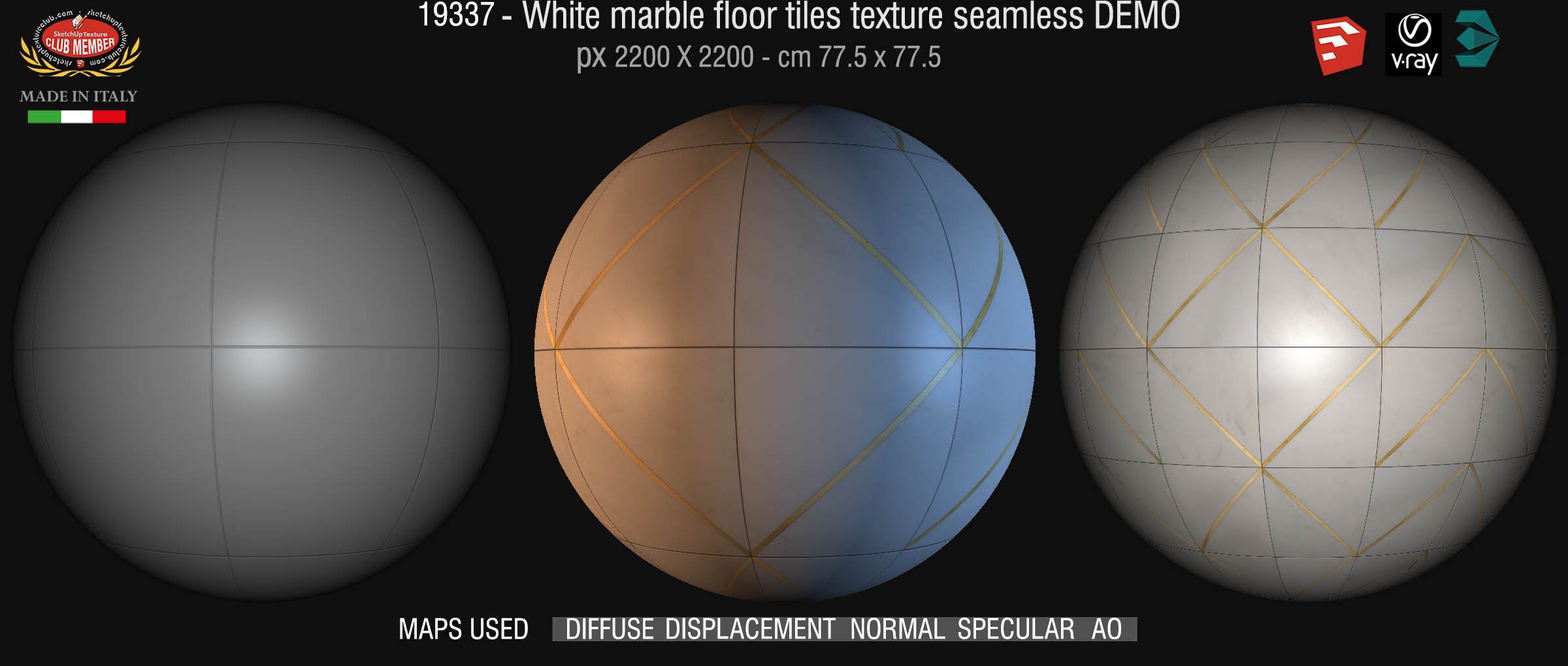 19337 Geometric pattern white marble floor tile texture seamless + maps DEMO