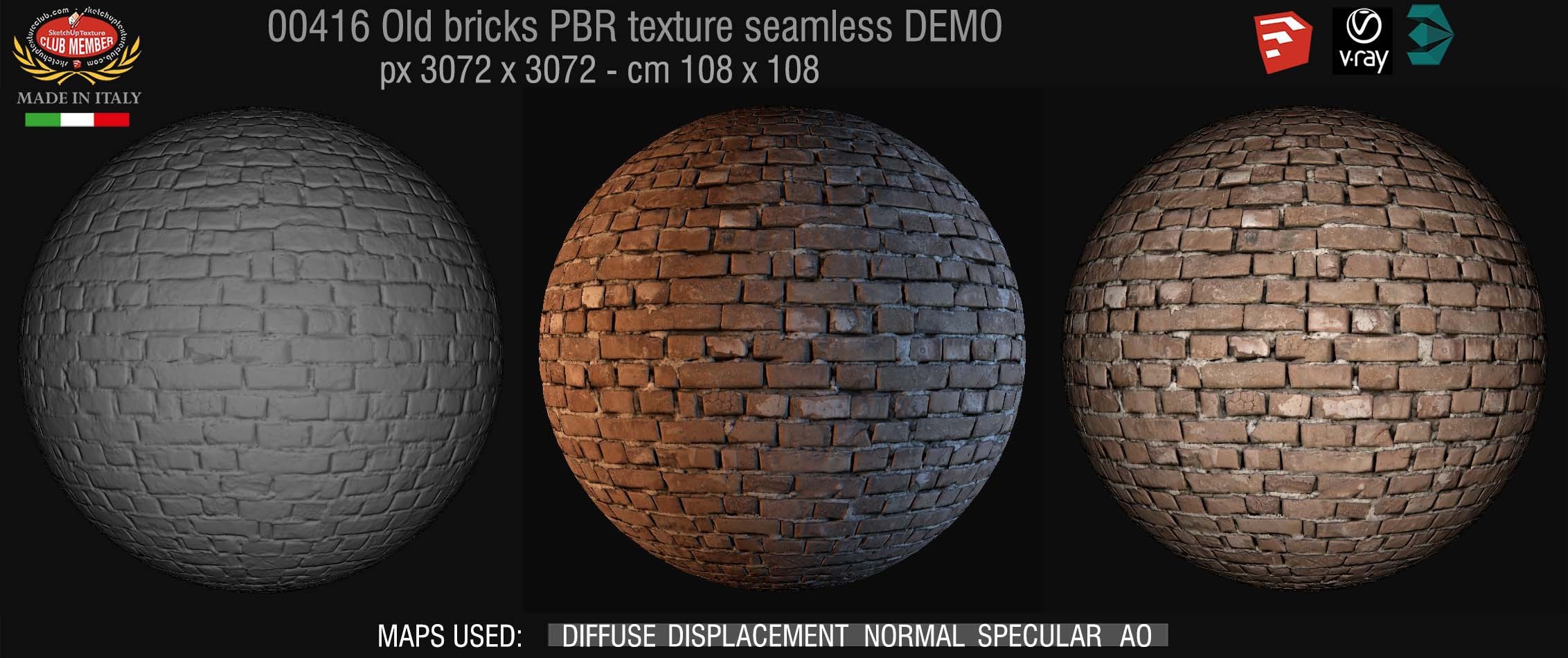 00416 Old bricks PBR texture seamless DEMO