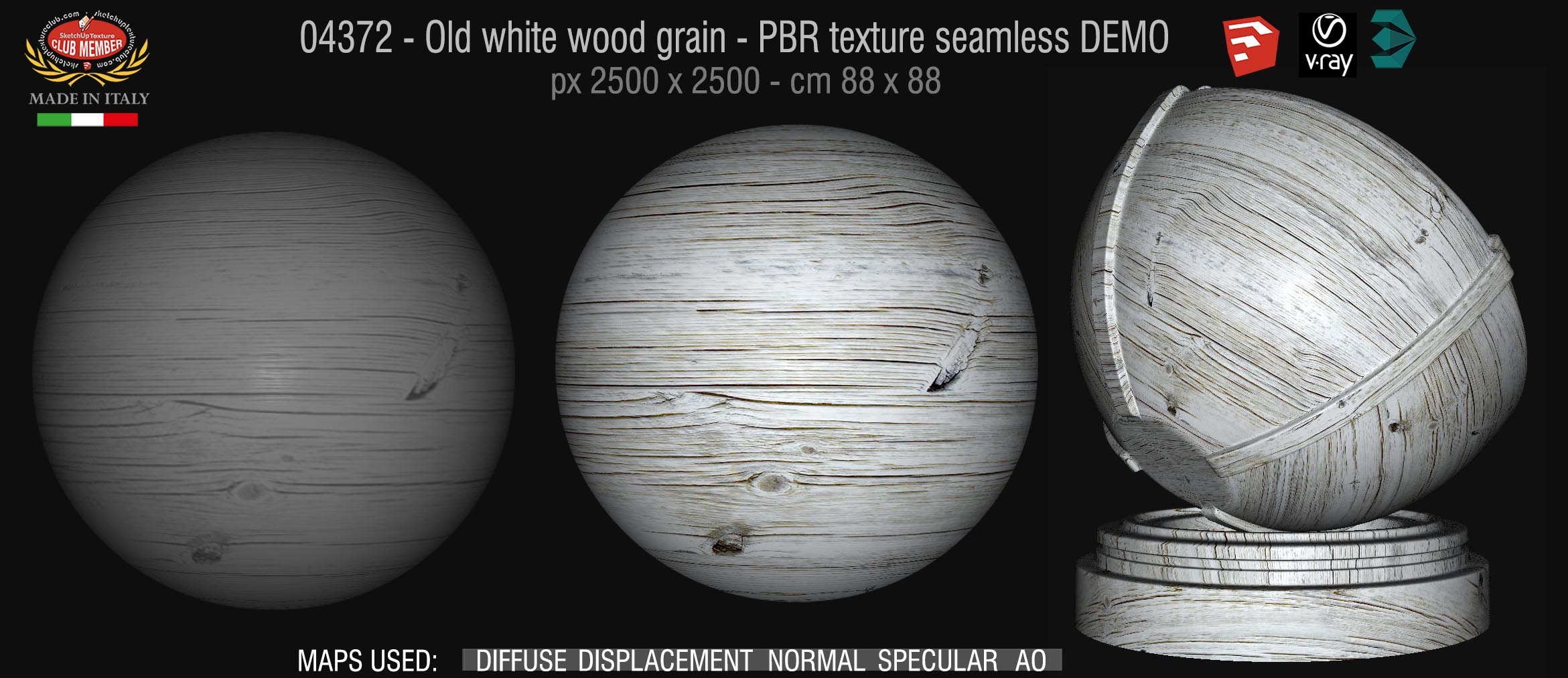 04372 Old white wood grain - PBR texture seamless DEMO