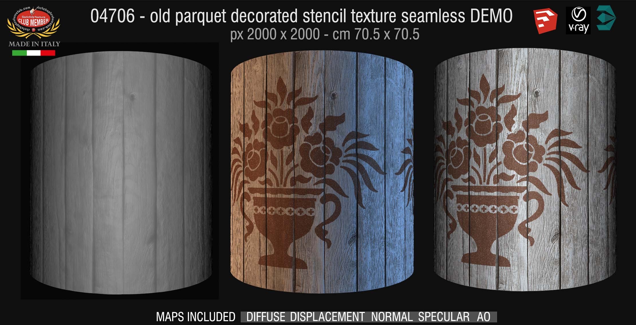 04706 HR Parquet decorated stencil texture seamless + maps DEMO