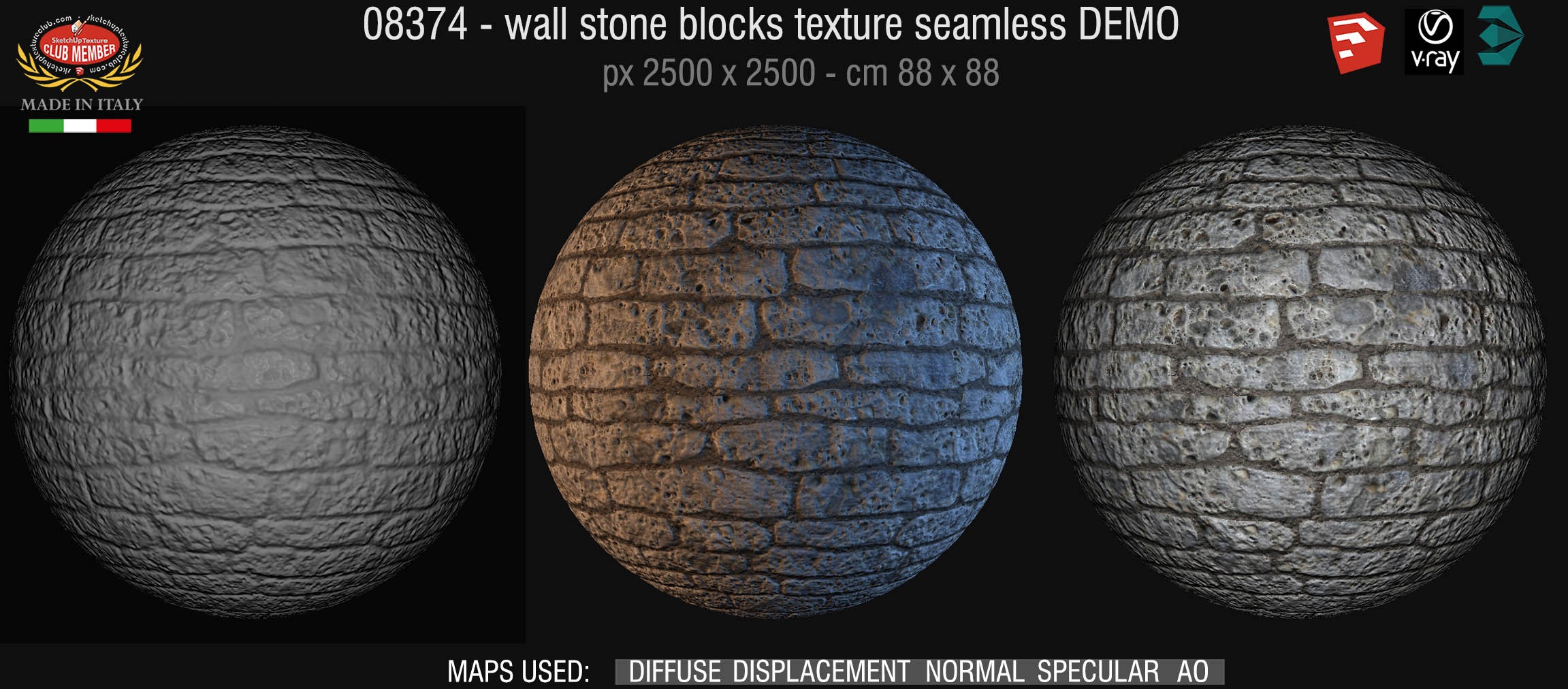 08374 HR Wall stone with regular blocks texture + maps DEMO