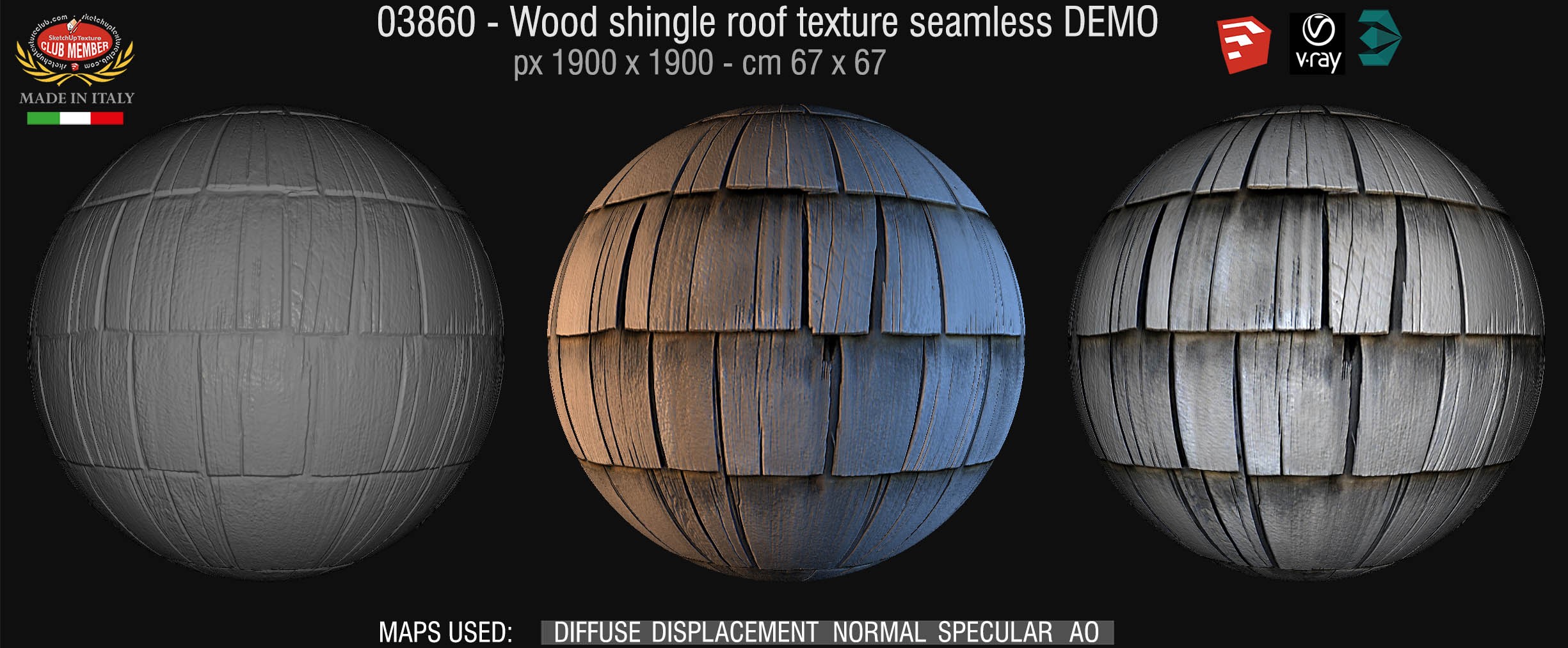 03860 Wood shingle roof texture seamless + maps DEMO