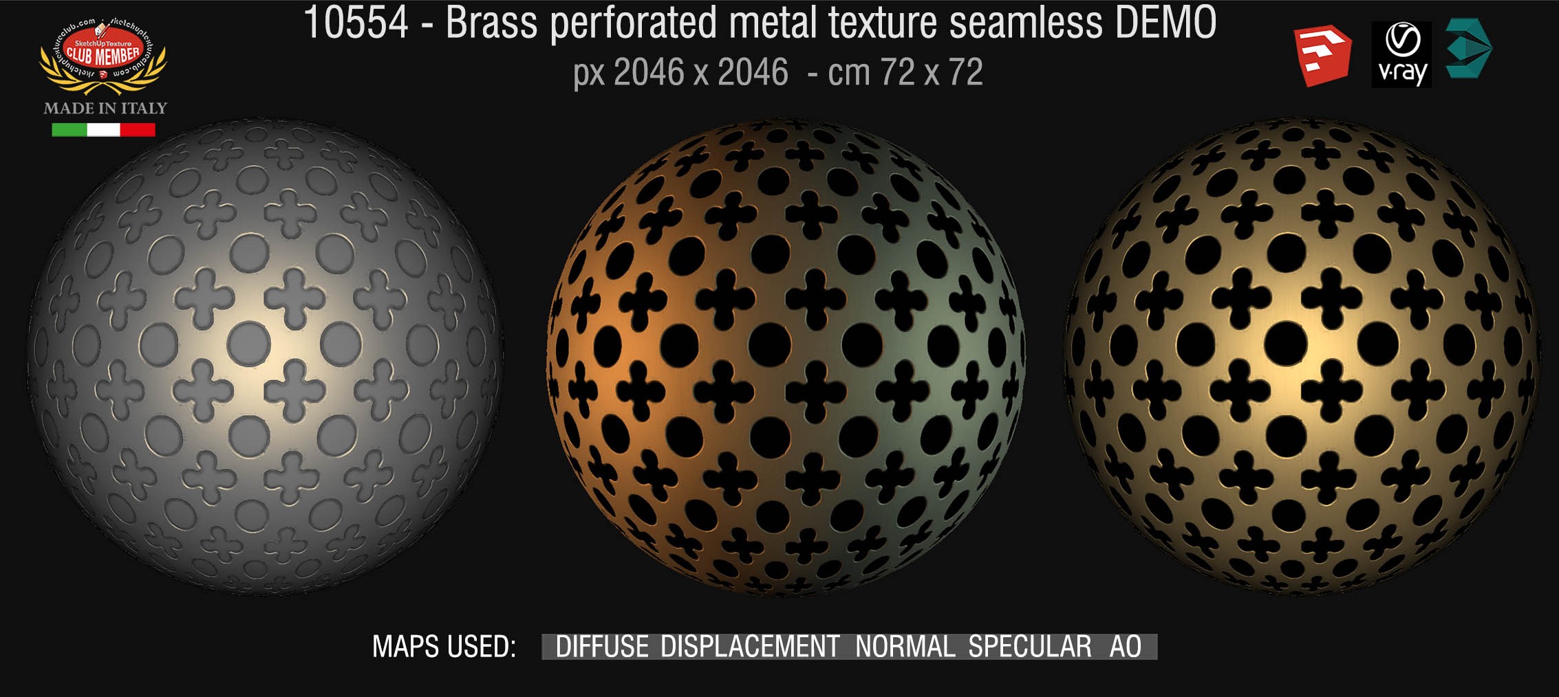 10554 HR Brass perforated metal texture seamless + maps DEMO