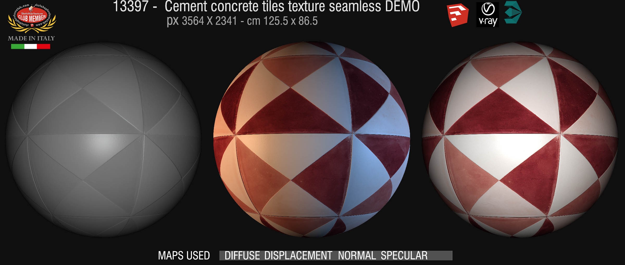 13397 Cement concrete tile texture seamless + maps DEMO