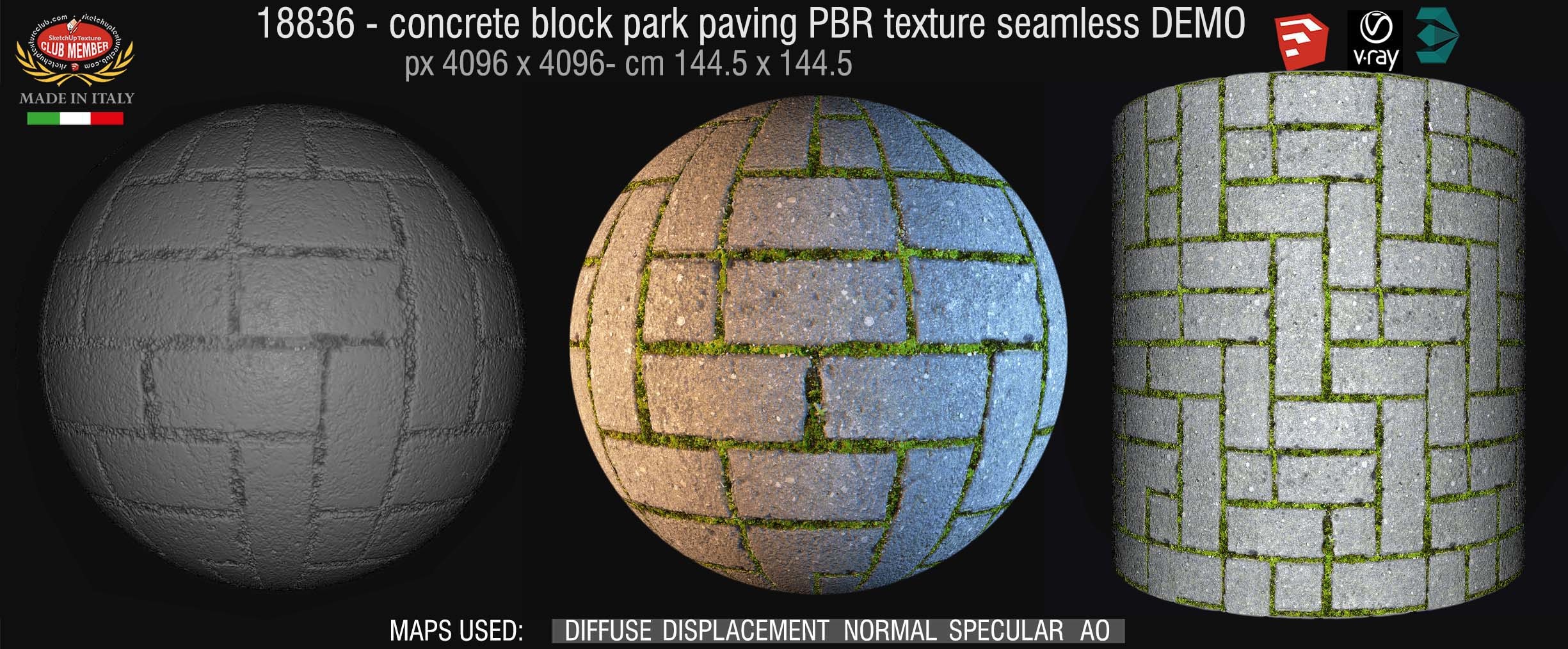 18836 Concrete block park paving PBR texture seamless
