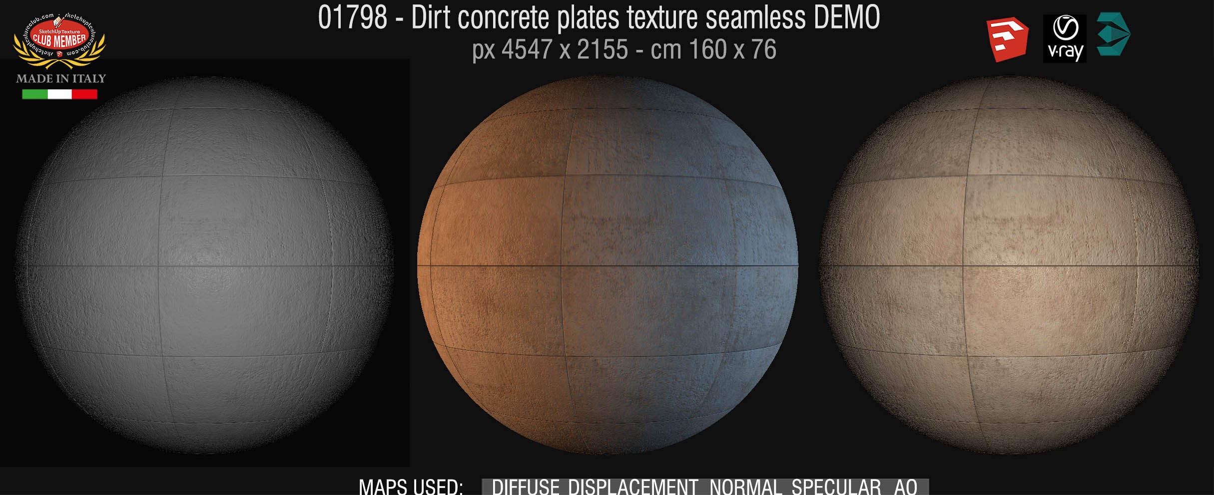 01798 Concrete dirt plates wall texture seamless + maps DEMO