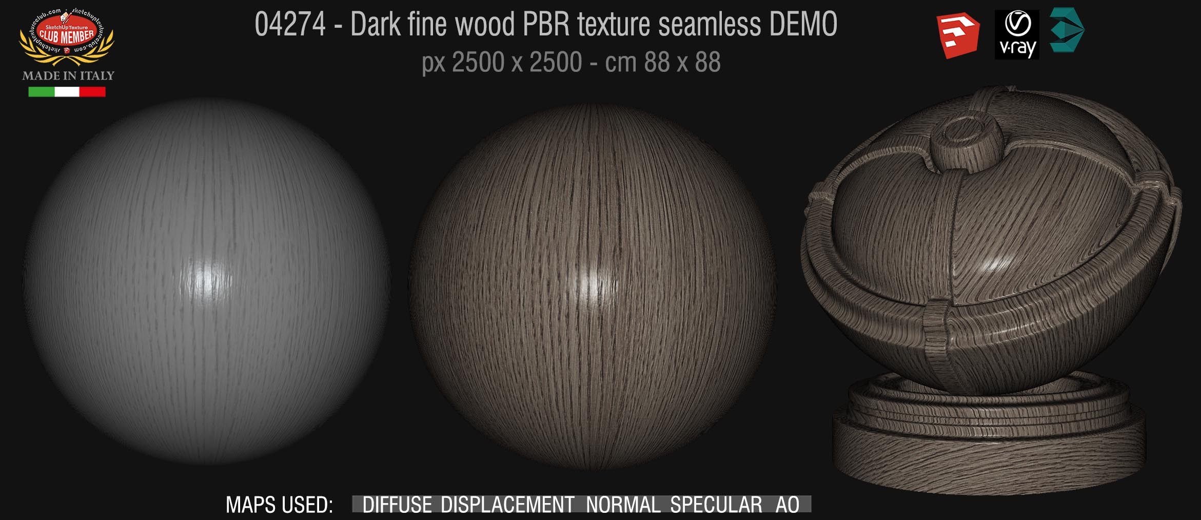 04274 Dark fine wood PBR texture seamless DEMO