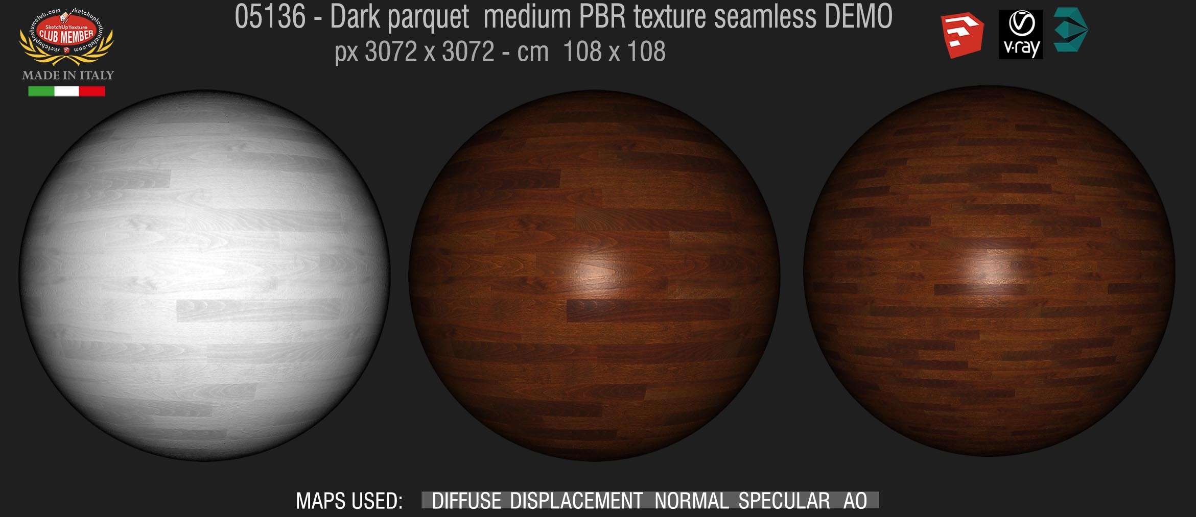 05136 Dark parquet PBR texture seamless DEMO