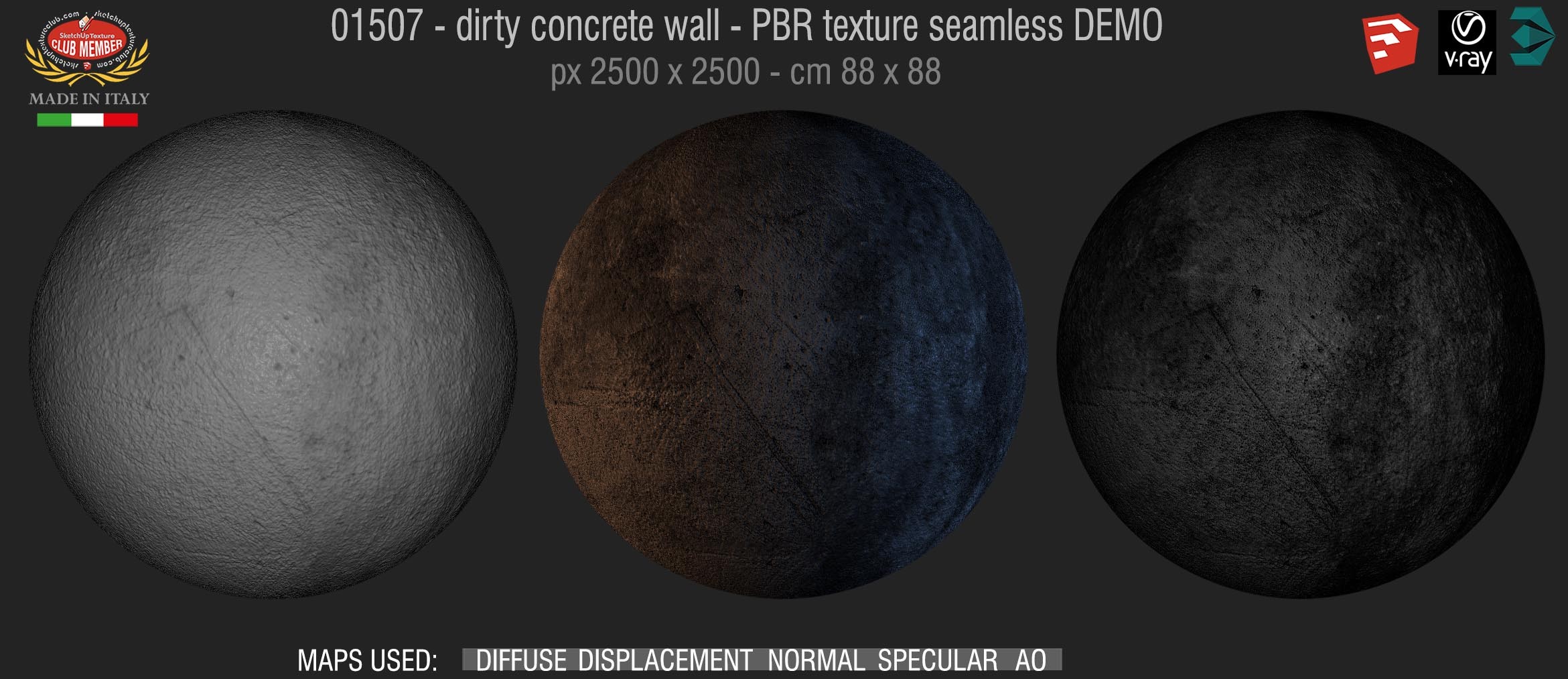 01507 Concrete bare dirty wall PBR texture seamless DEMO