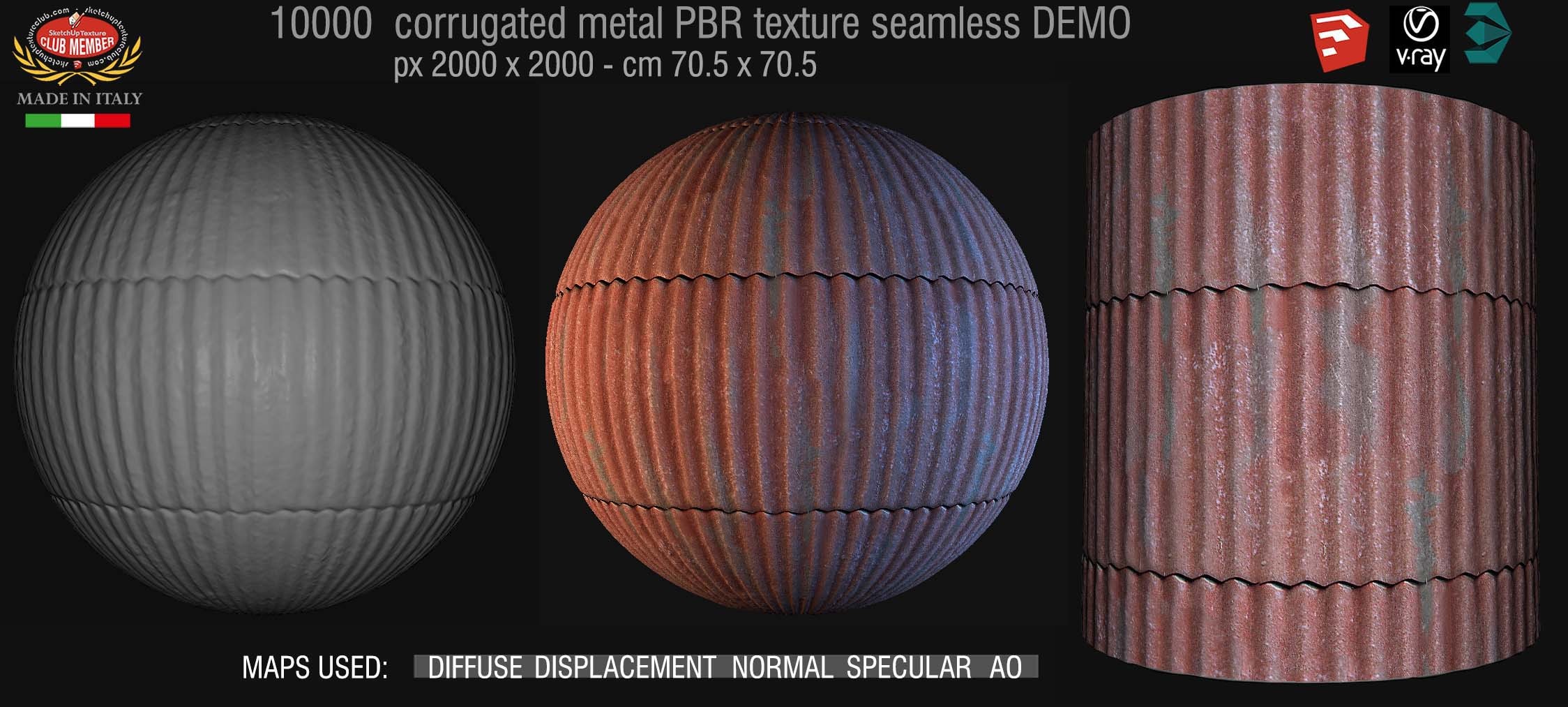 10000 Dirty rusted corrugated metal PBR texture seamless DEMO
