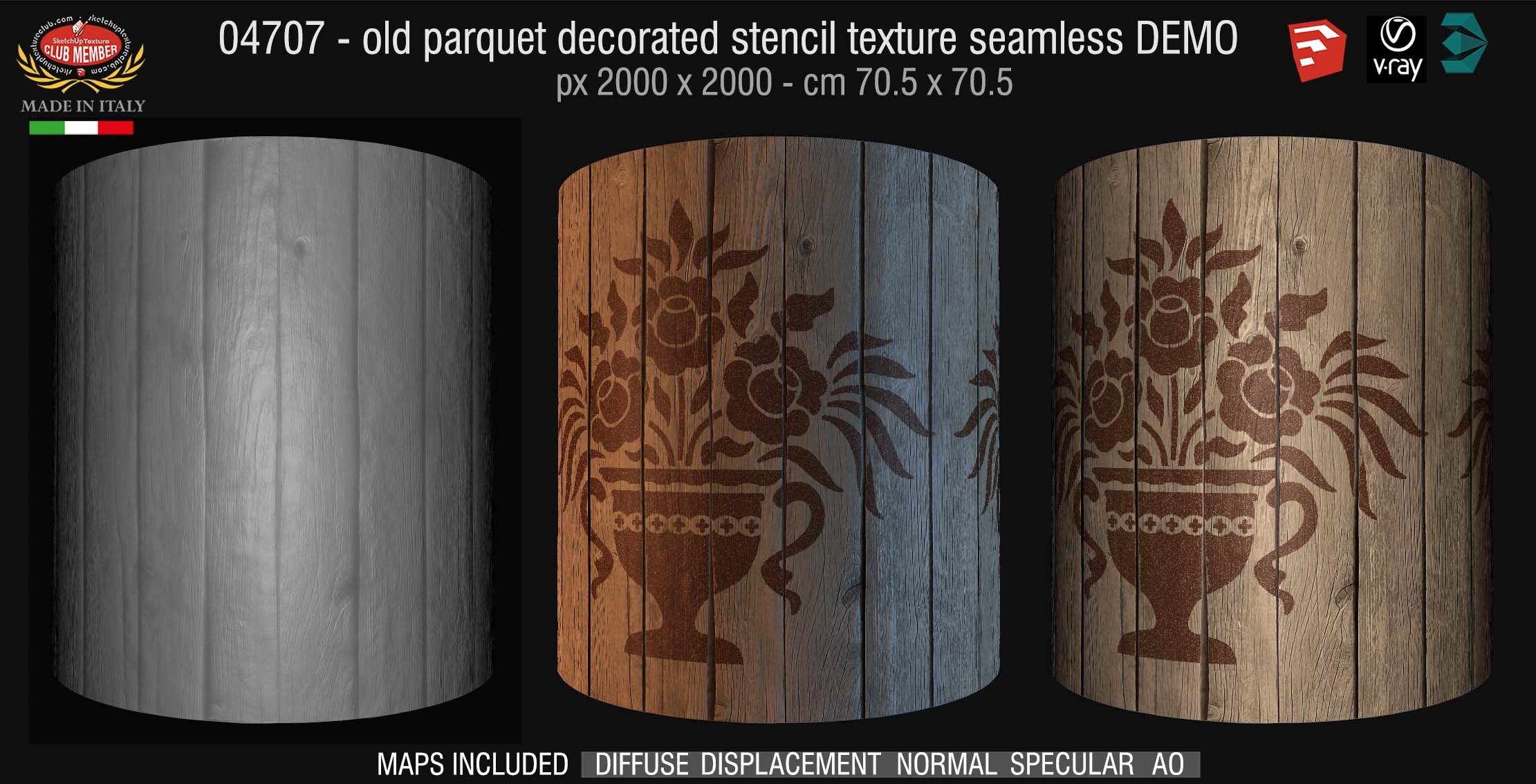 04747 HR Parquet decorated stencil texture seamless + maps DEMO