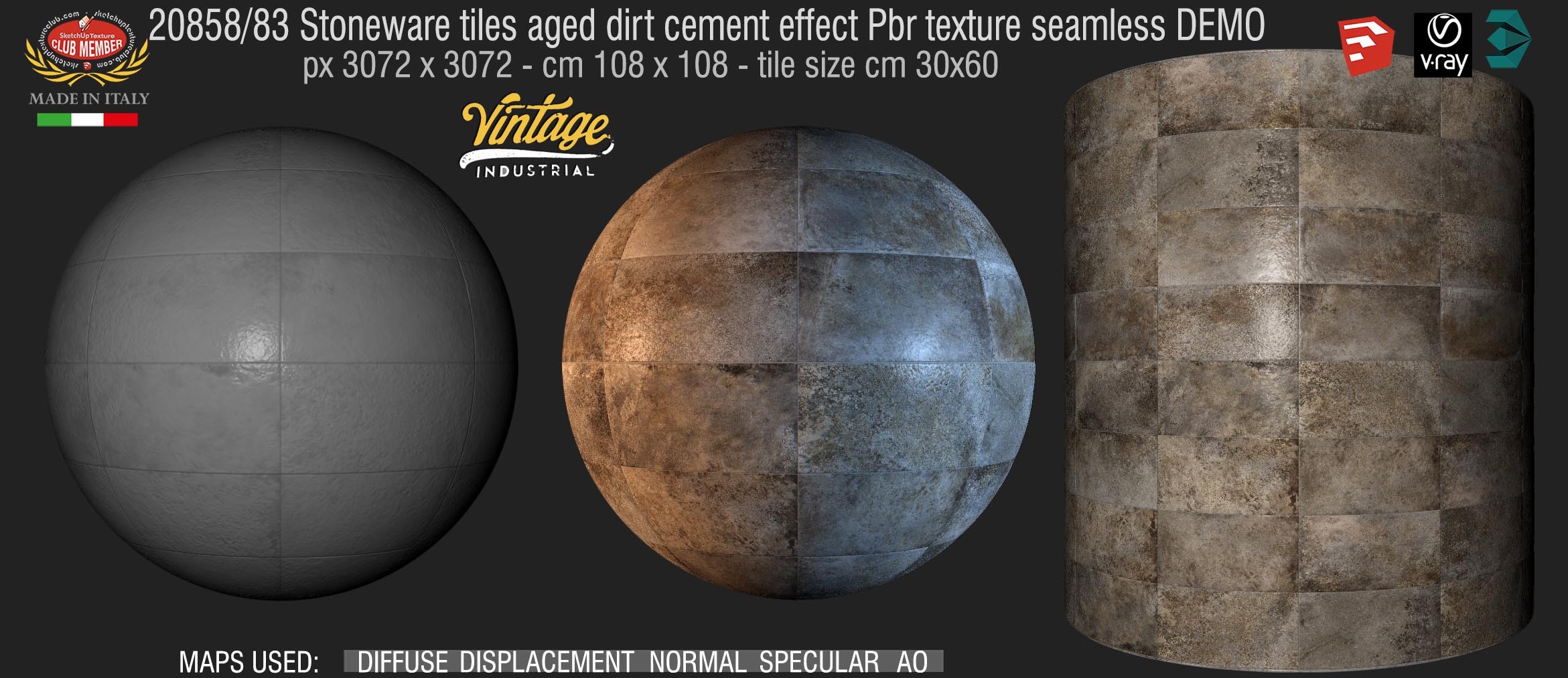 83_stoneware tiles aged dirt cement effect pbr texture seamless DEMO