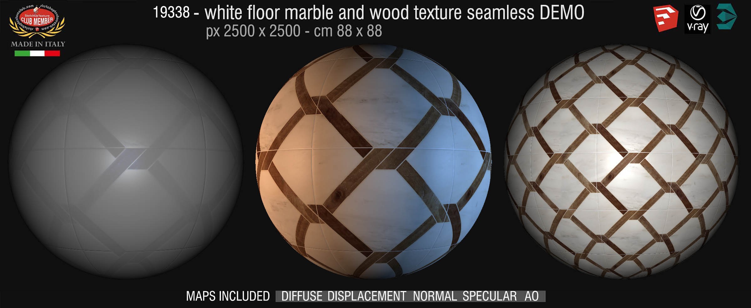 19338 White floor marble and wood geometric pattern texture seamless + maps DEMO